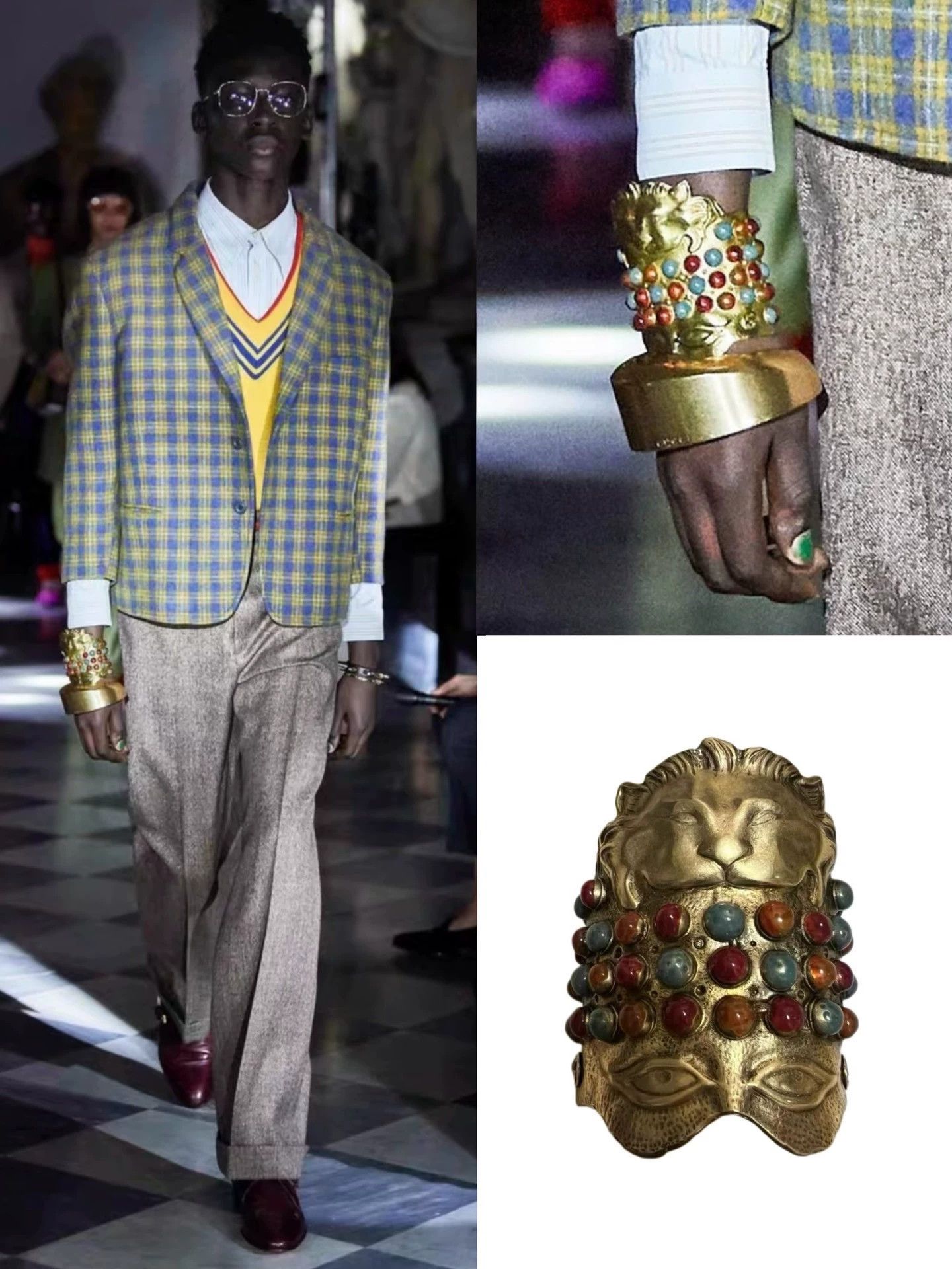 Gucci Gucci Runway Rare Exotic Gemstone Lion Open Bangle Size ONE SIZE - 1 Thumbnail