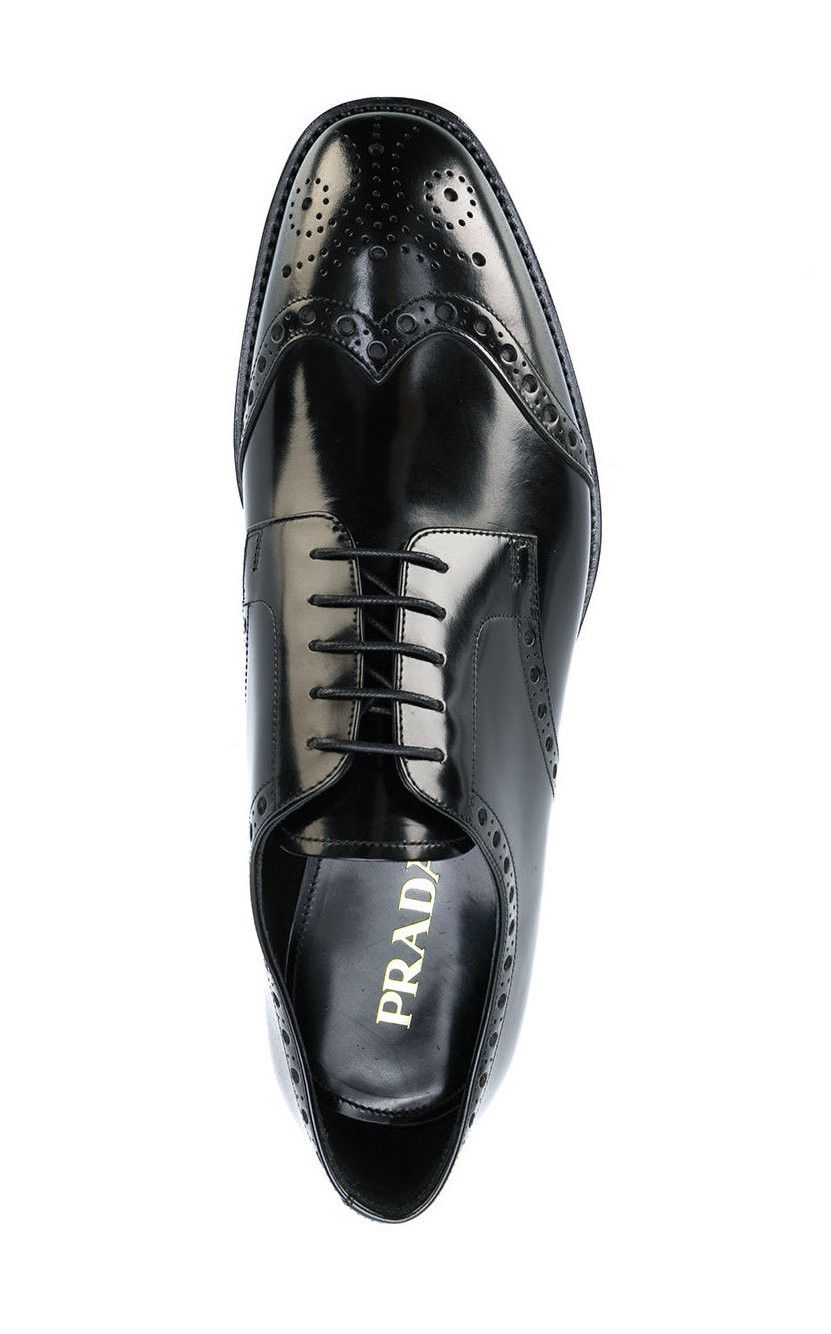 Prada PRADA SPAZZOLATO LEATHER FULL BROGUE WING TIP DERBY SHOES Size US 12 / EU 45 - 3 Thumbnail