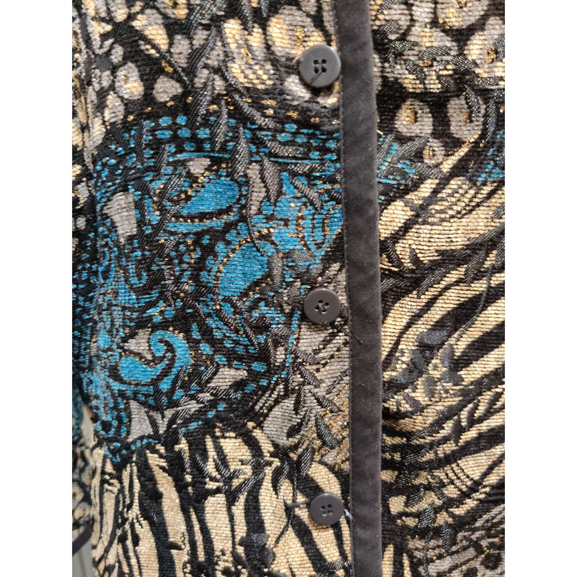 Vintage Womens L Jacket Reversible Jacquard Brocade Black Gold Blue Size L / US 10 / IT 46 - 6 Thumbnail
