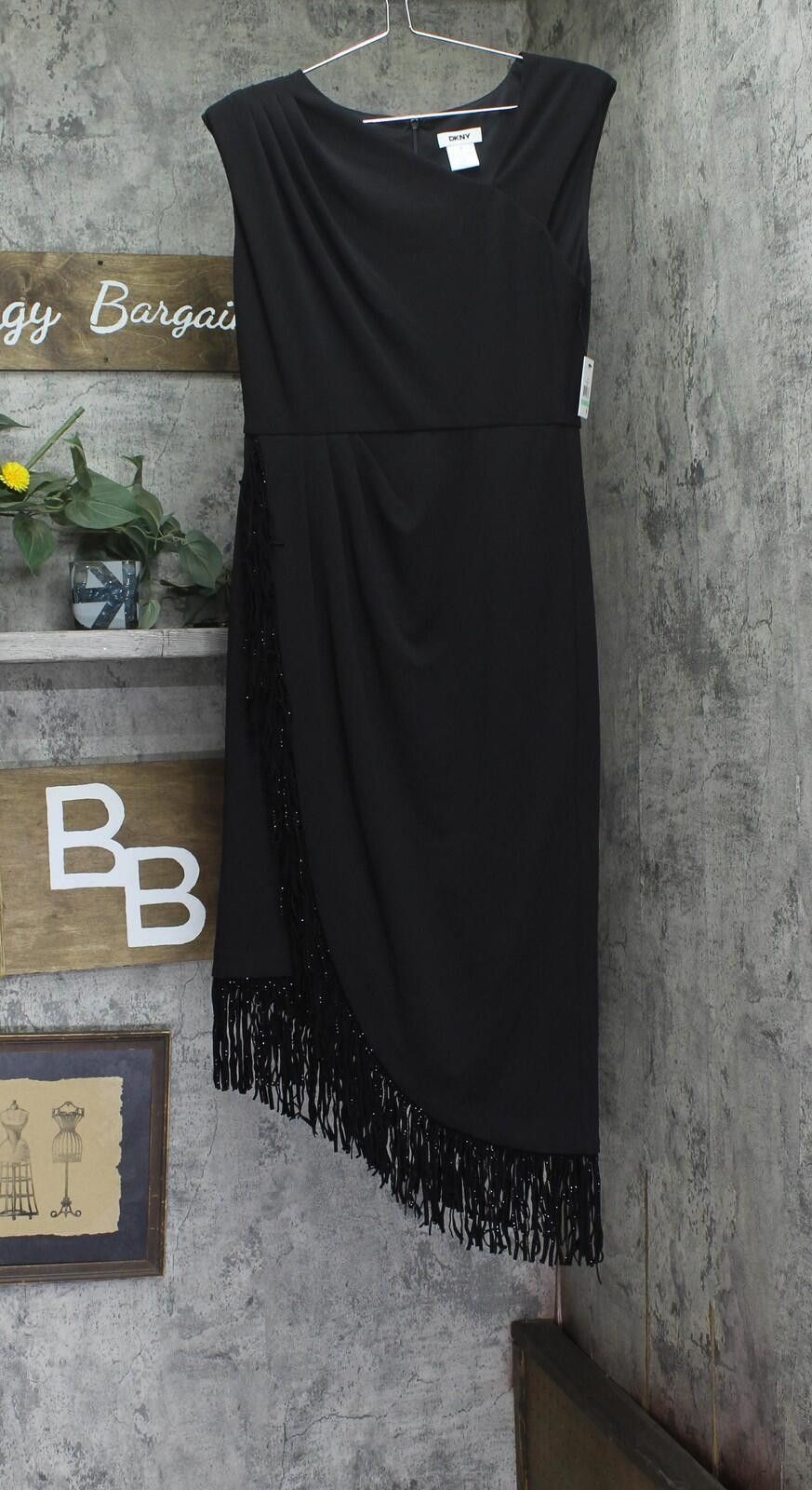 DKNY Nwt Dkny Womens Fringe-hem Cocktail Dress Ed4jce52 Black 8 Size M / US 6-8 / IT 42-44 - 1 Thumbnail
