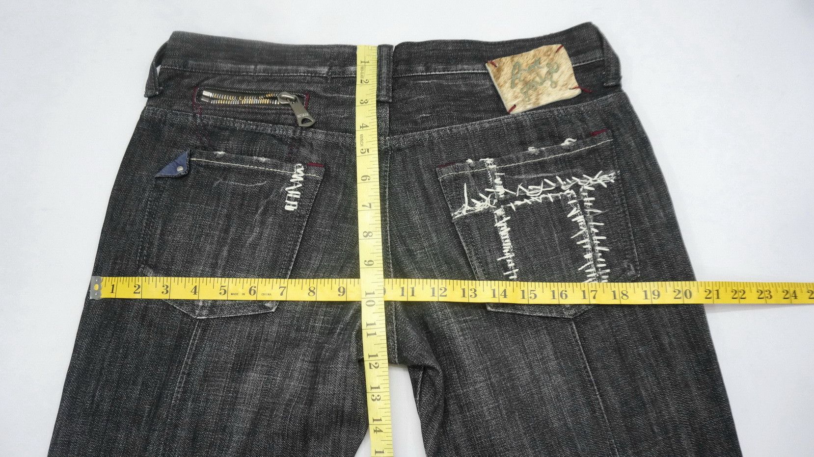 Japanese Brand ANTGAUGE Patchwork Sashiko Lowrise Black Jeans Size US 33 - 13 Thumbnail