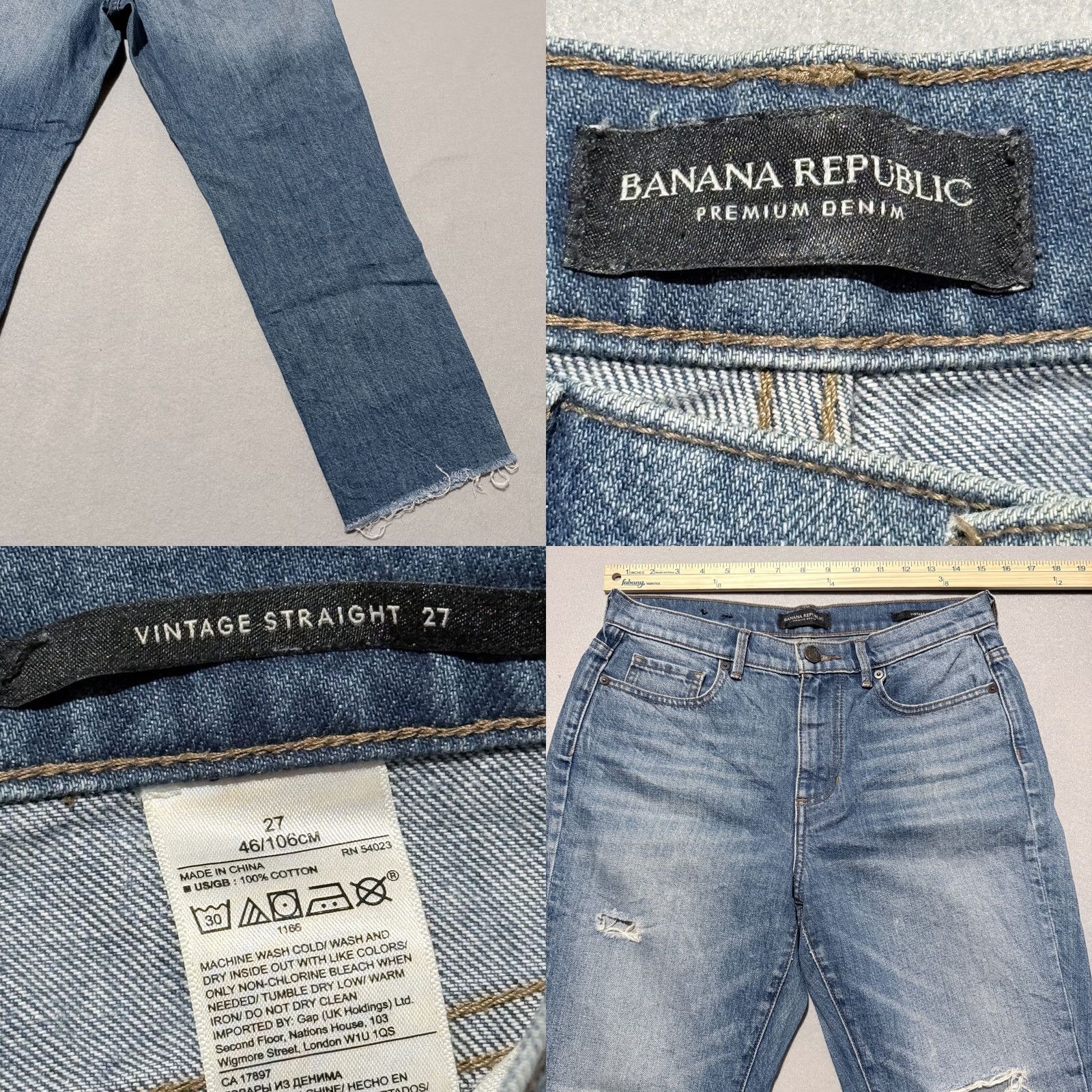 Banana Republic VINTAGE Banana Republic Jeans Women's Blue Denim Frayed Distressed Straight - 27 Size 27" / US 4 / IT 40 - 8 Thumbnail