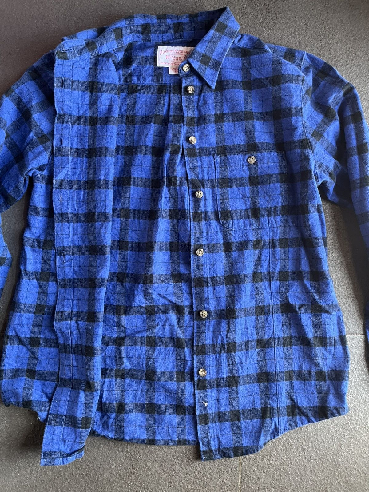 Filson Vintage Flannel Plaid Blue Black Thick Cotton B/D Shirt Size US M / EU 48-50 / 2 - 11 Thumbnail