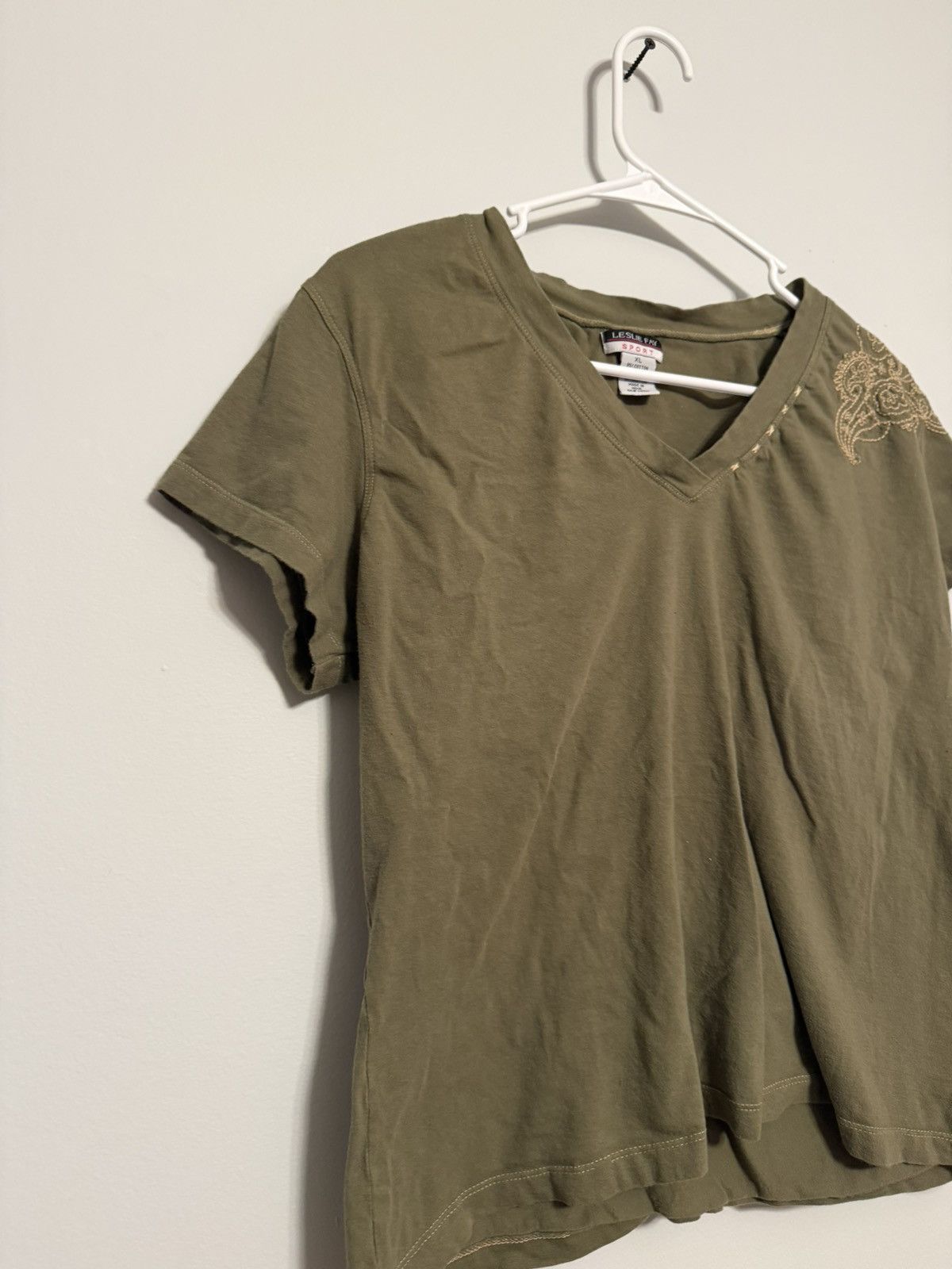 Other Leslie Fay Sport Women’s V-Neck Short Sleeve Top Olive Green Size XL / US 12-14 / IT 48-50 - 2 Thumbnail