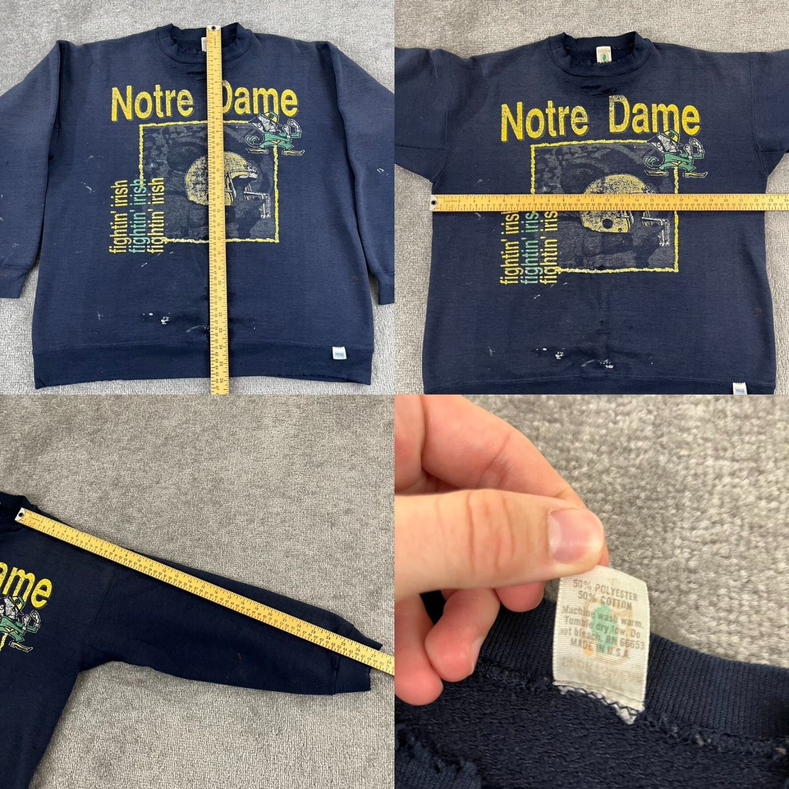 Thrasher VINTAGE NOTRE DAME Sweatshirt Unisex 80s Large Blue Logo Graphic Print Retro College Football Size US L / EU 52-54 / 3 - 8 Thumbnail