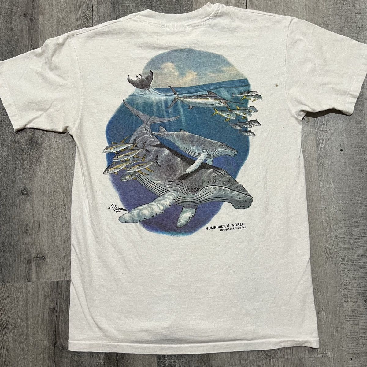 Hanes VTG M Hoffman 1980s Humpbacks World Whales Ocean Art Shirt Size US L / EU 52-54 / 3 - 1 Thumbnail