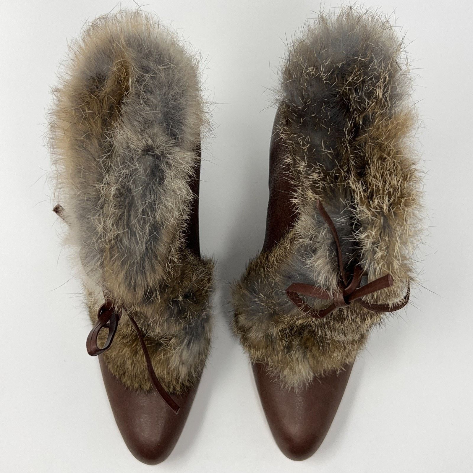 10 Corso Como Corso Como Rabbit Fur Trim Wedge Booties Brown Womens 8M Size US 8 / IT 38 - 12 Thumbnail