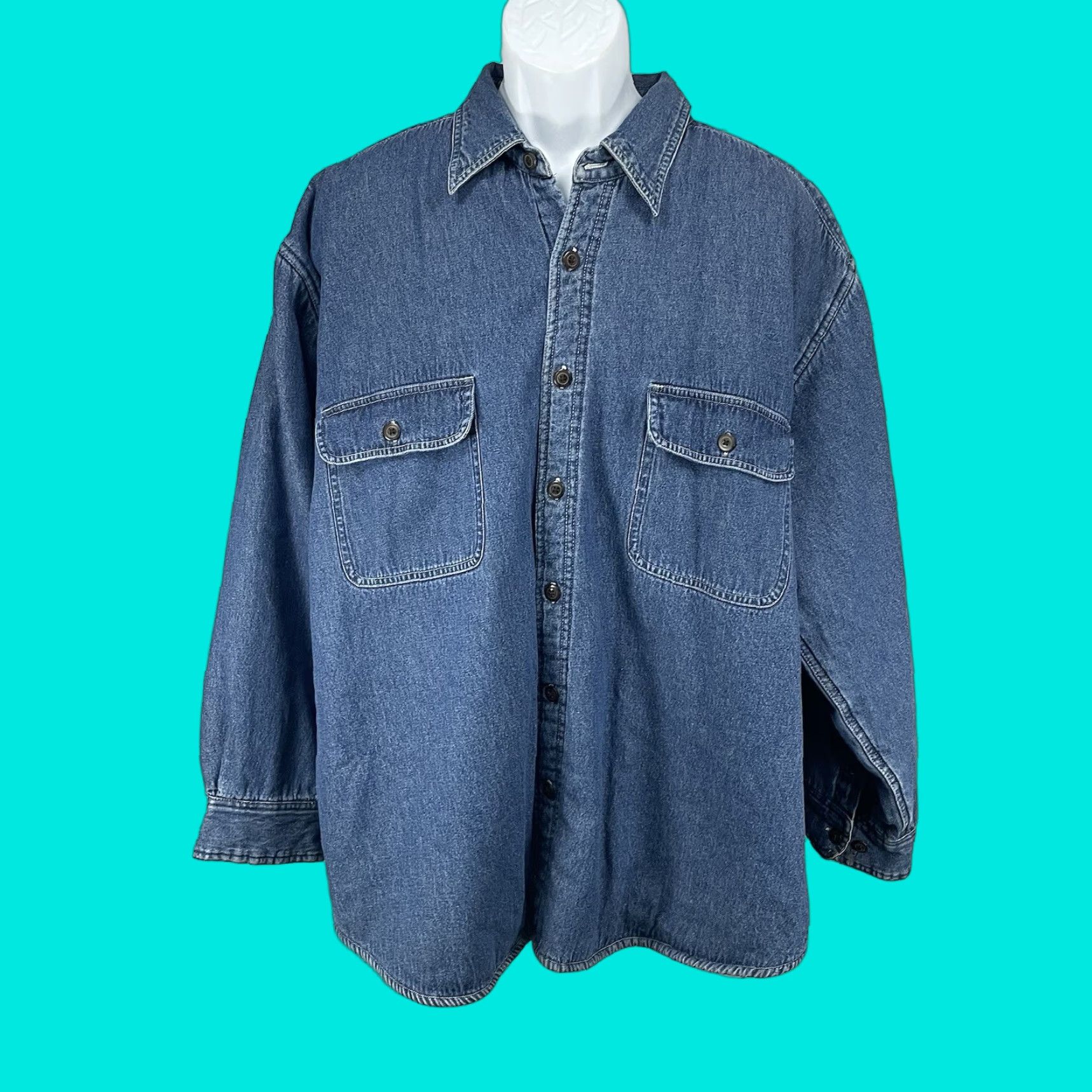 Denime Consensus Jacket Shacket Denim Button Up Fleece Lined Pockets Size XXL Men Blue 90s Vintage-Not Lined? Size US XXL / EU 58 / 5 - 1 Thumbnail