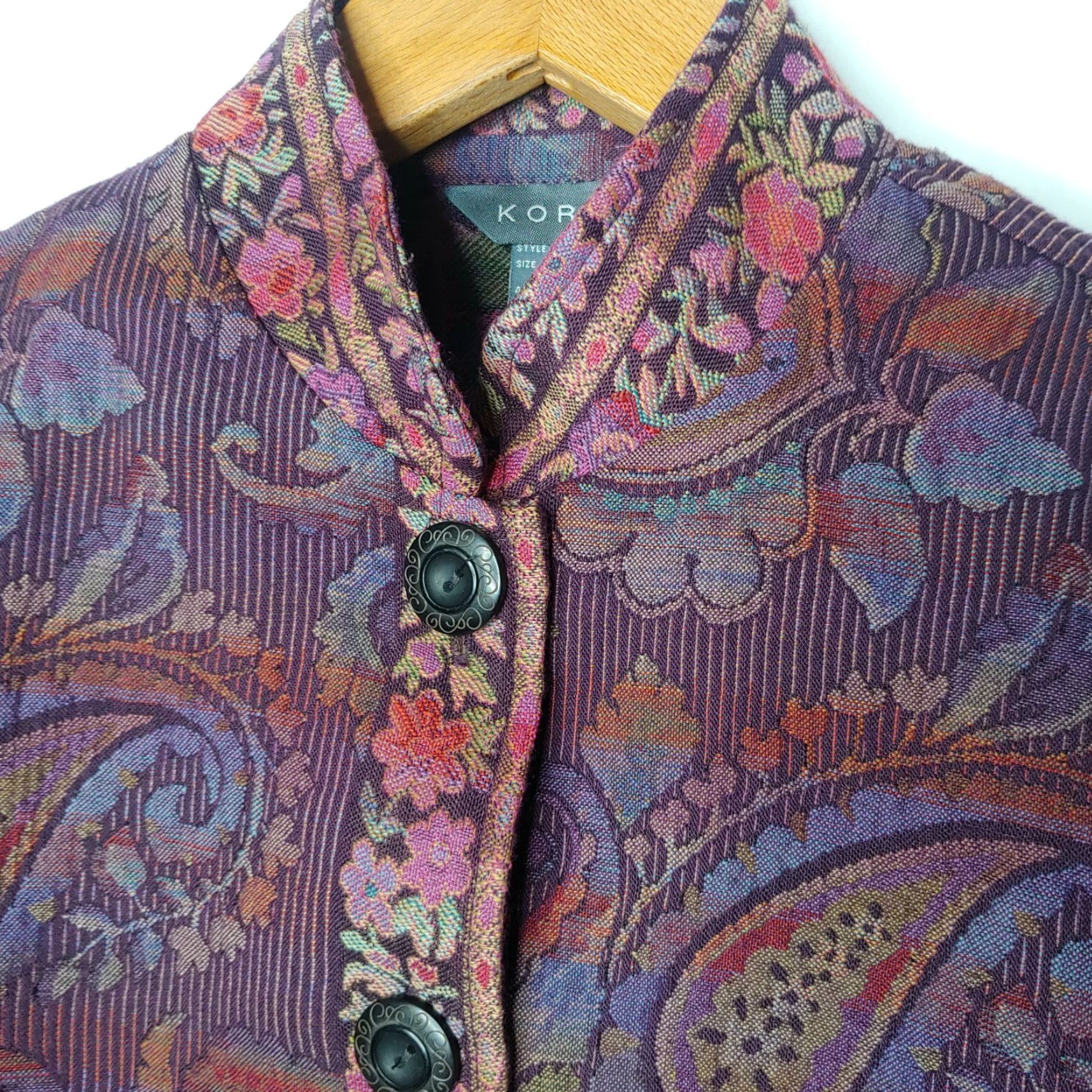 Vintage Koret Blazer Jacket Petite Brocade Tapestry Floral Paisley Purple Button Up Women’s PM Printed Dressy 90s? Size M / US 6-8 / IT 42-44 - 4 Thumbnail