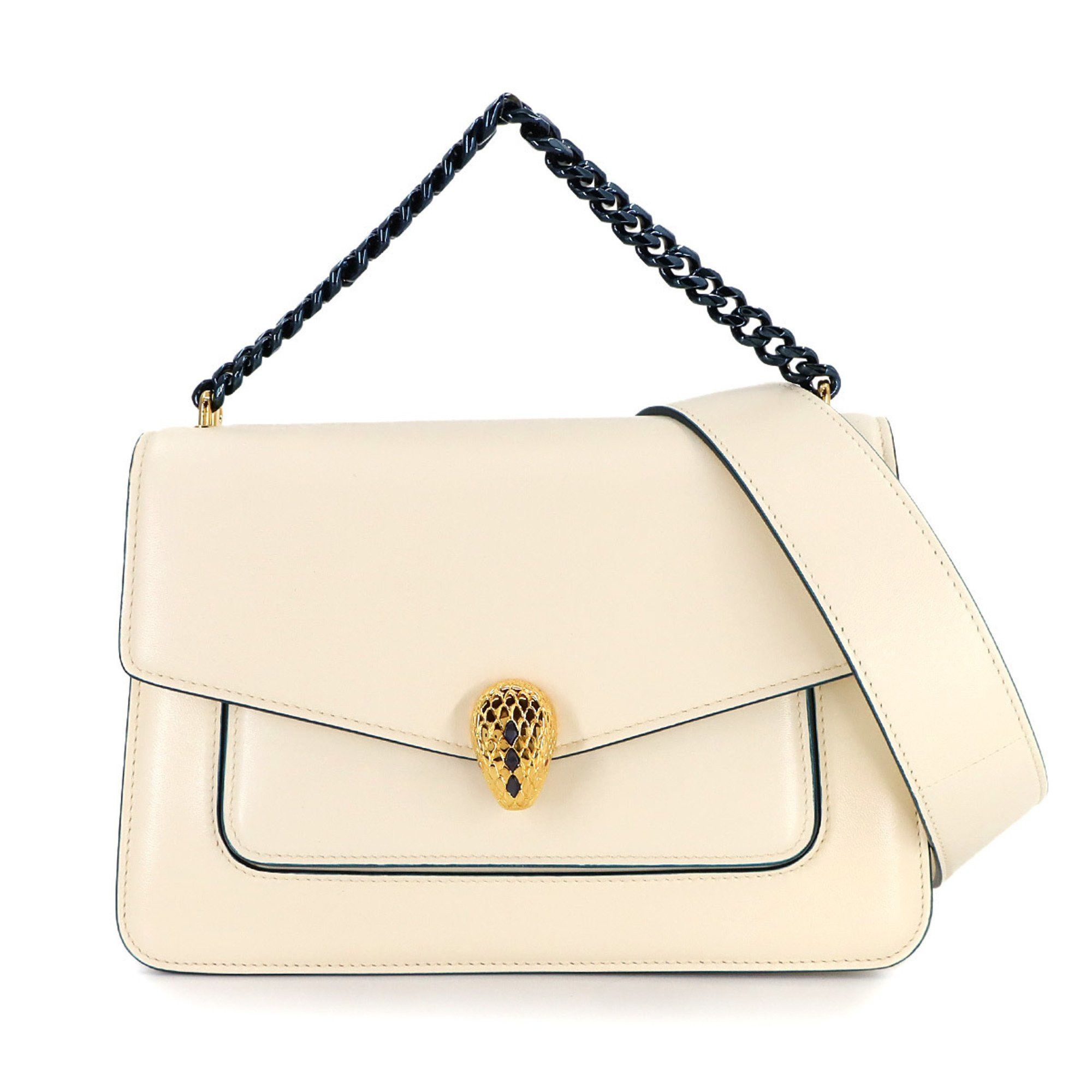 Bvlgari Serpenti Forever Crossbody 2Way Hand Chain Shoulder Bag Leather Ivory White in Beige, Women's