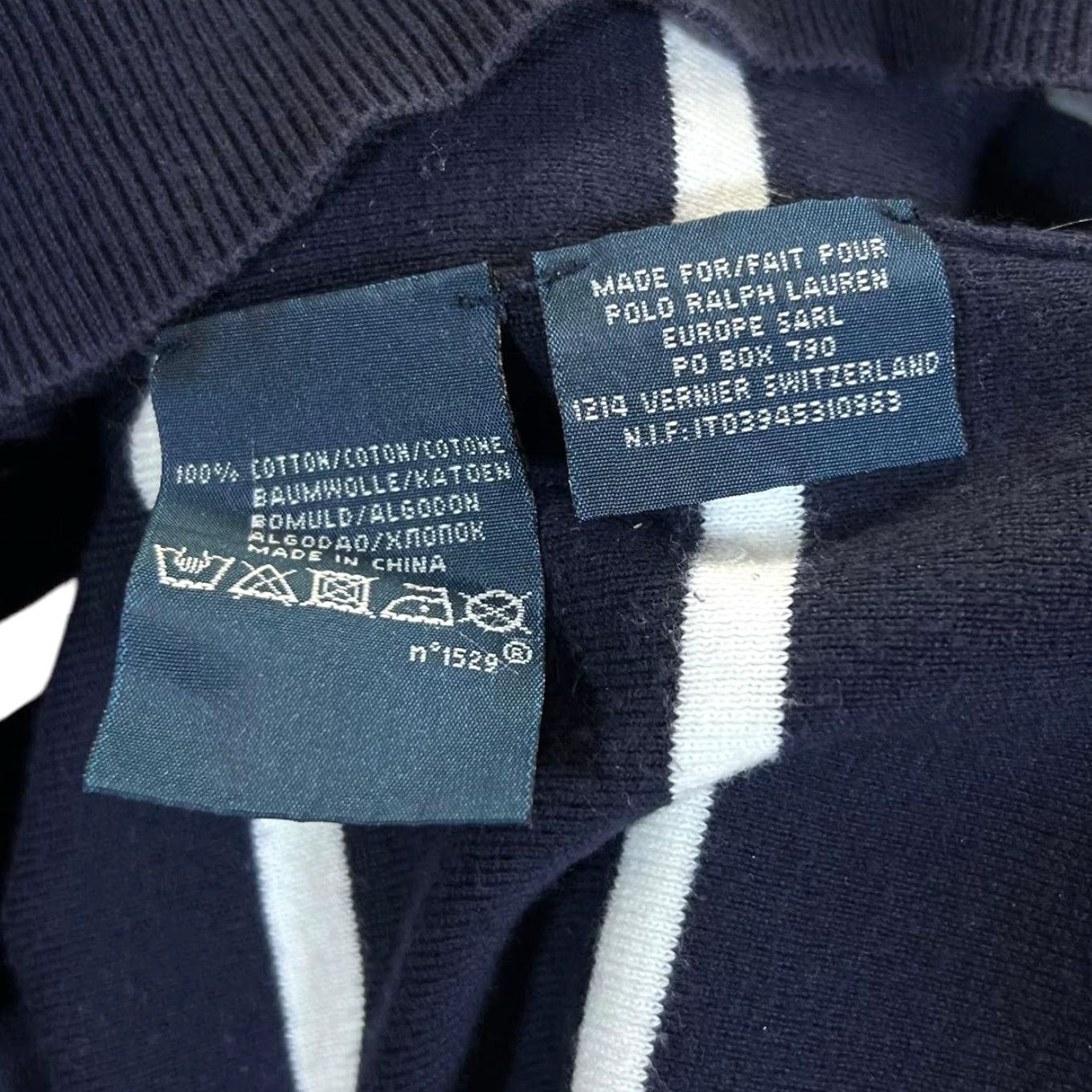 Polo Ralph Lauren POLO RALPH LAUREN Mini Logo Navy White Striped V-Neck Sweater Jumper XL (Best fits XXL) Mens Pullover Size US XL / EU 56 / 4 - 4 Thumbnail