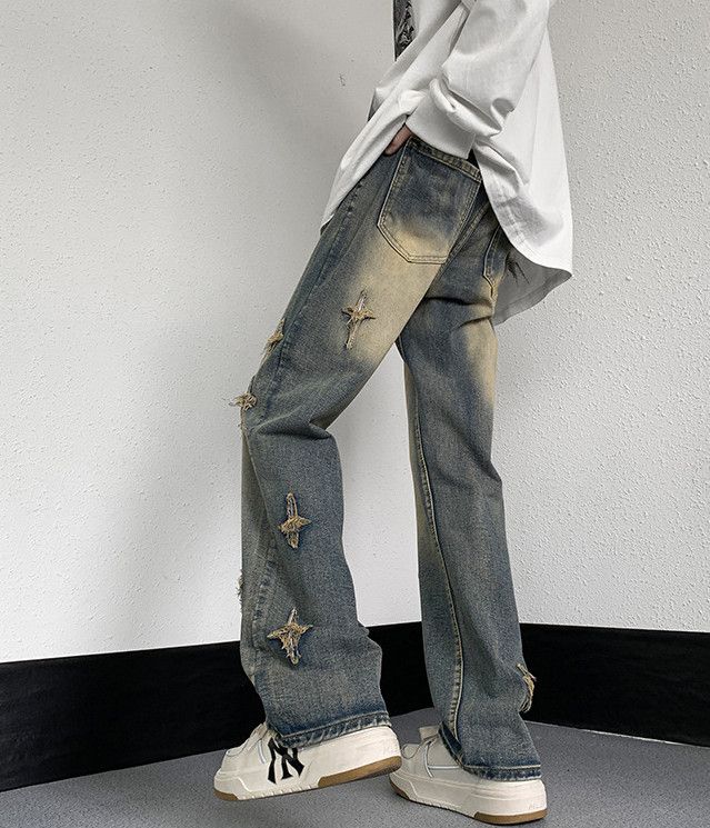 Japanese Brand Men's American high street cross embroidered loose jeans Size US 32 / EU 48 - 5 Thumbnail