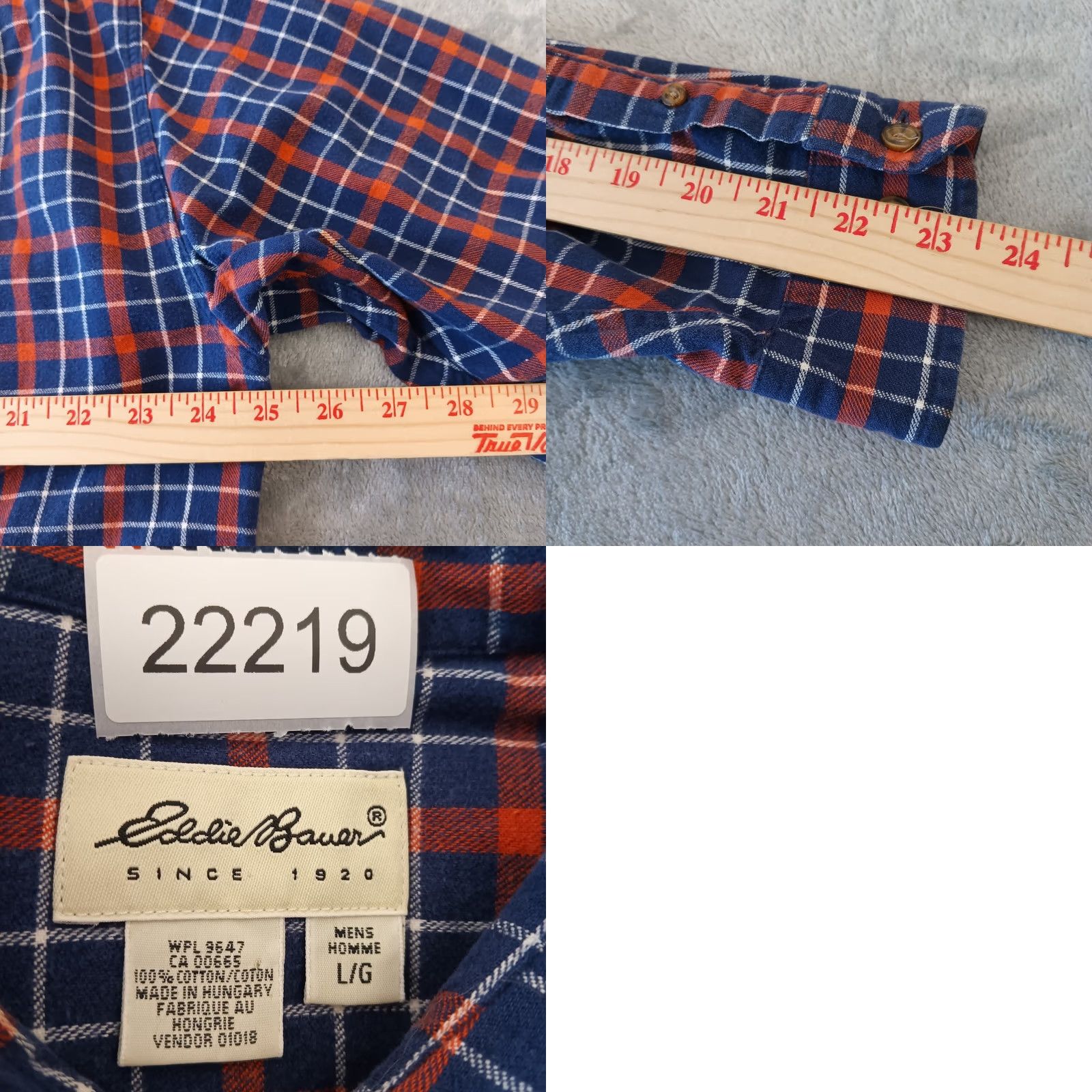 Eddie Bauer Eddie Bauer Mens Large Blue Orange Plaid Long Sleeve Button-Down Cotton Shirt Size US L / EU 52-54 / 3 - 8 Thumbnail