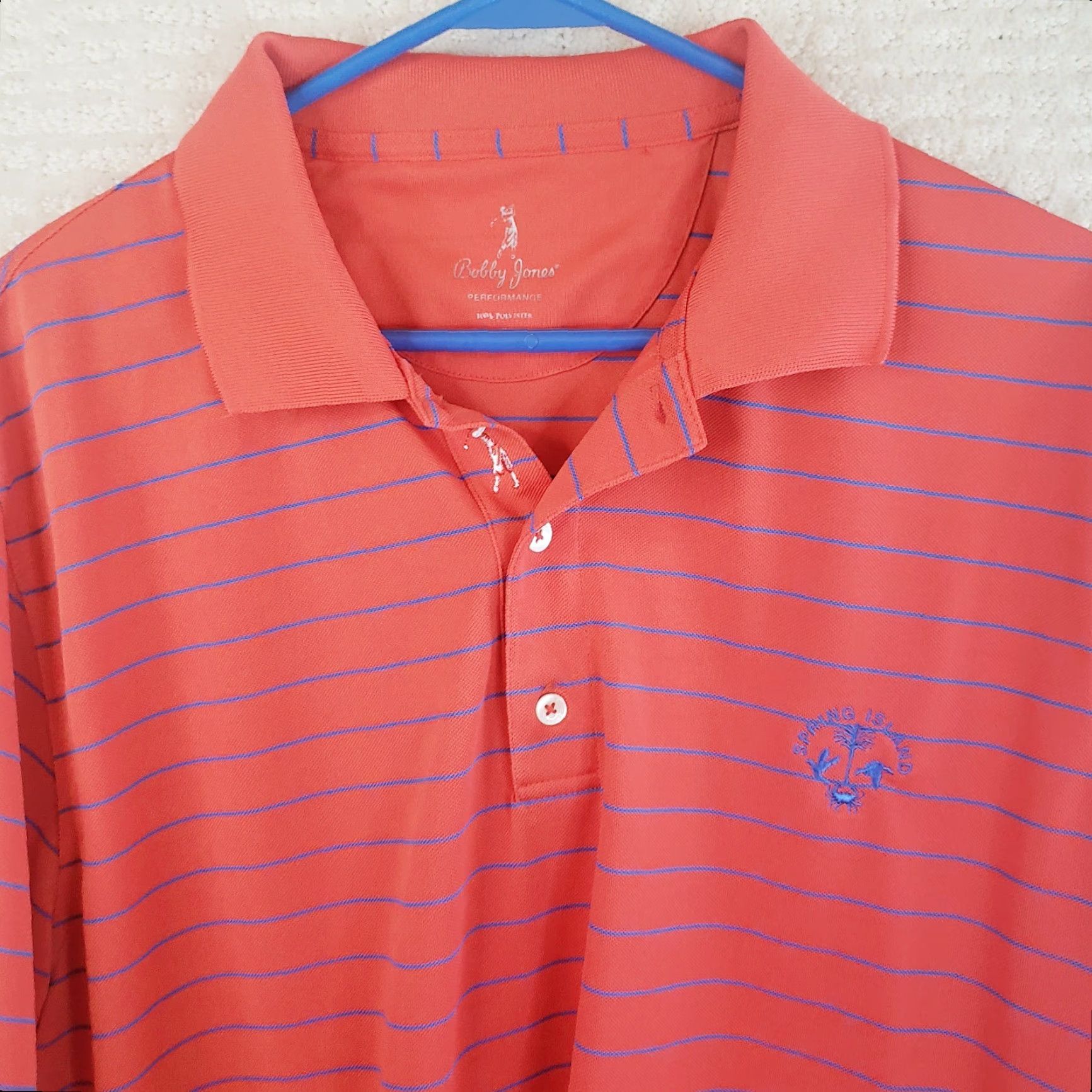 Vintage Bobby Jones Performance Polo GolfShirt Men's XL Orange Blue Stripe Short Sleeve Collared Button Stay Classic Polo Shirt Spring Island Logo Size US XL / EU 56 / 4 - 3 Thumbnail