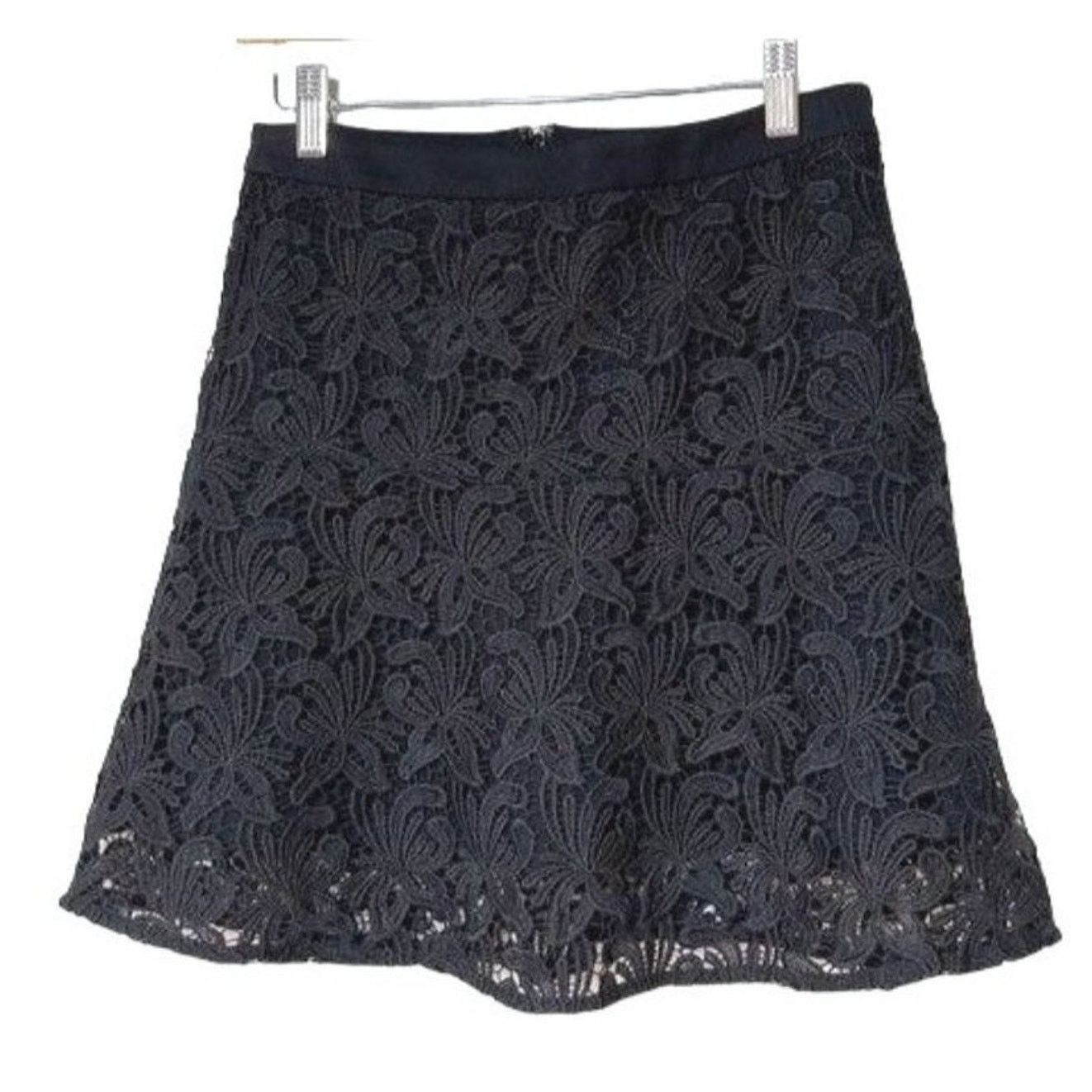 Loft Loft Womens Black Floral Crochet A-Line Mini Skirt XXS Size 26" / US 2 / IT 38 - 1 Thumbnail