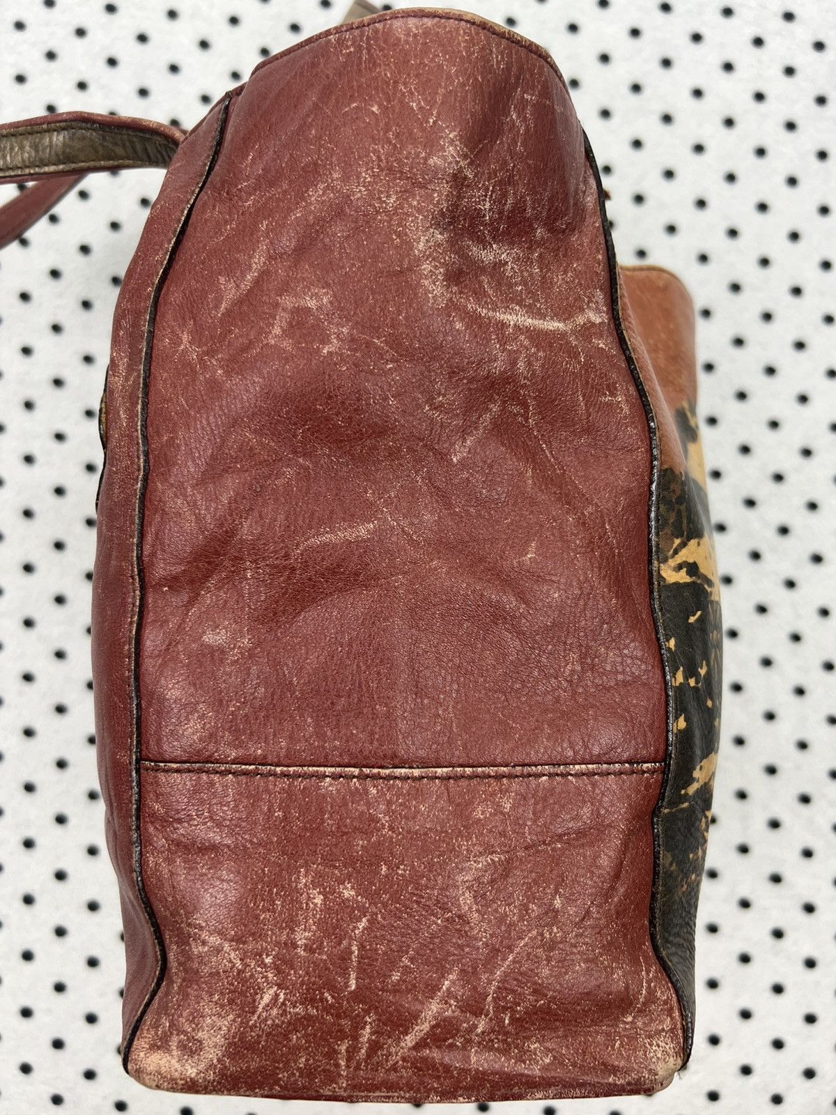Dakota Unique Mountain Landscape Art Patina Leather Tote Bag