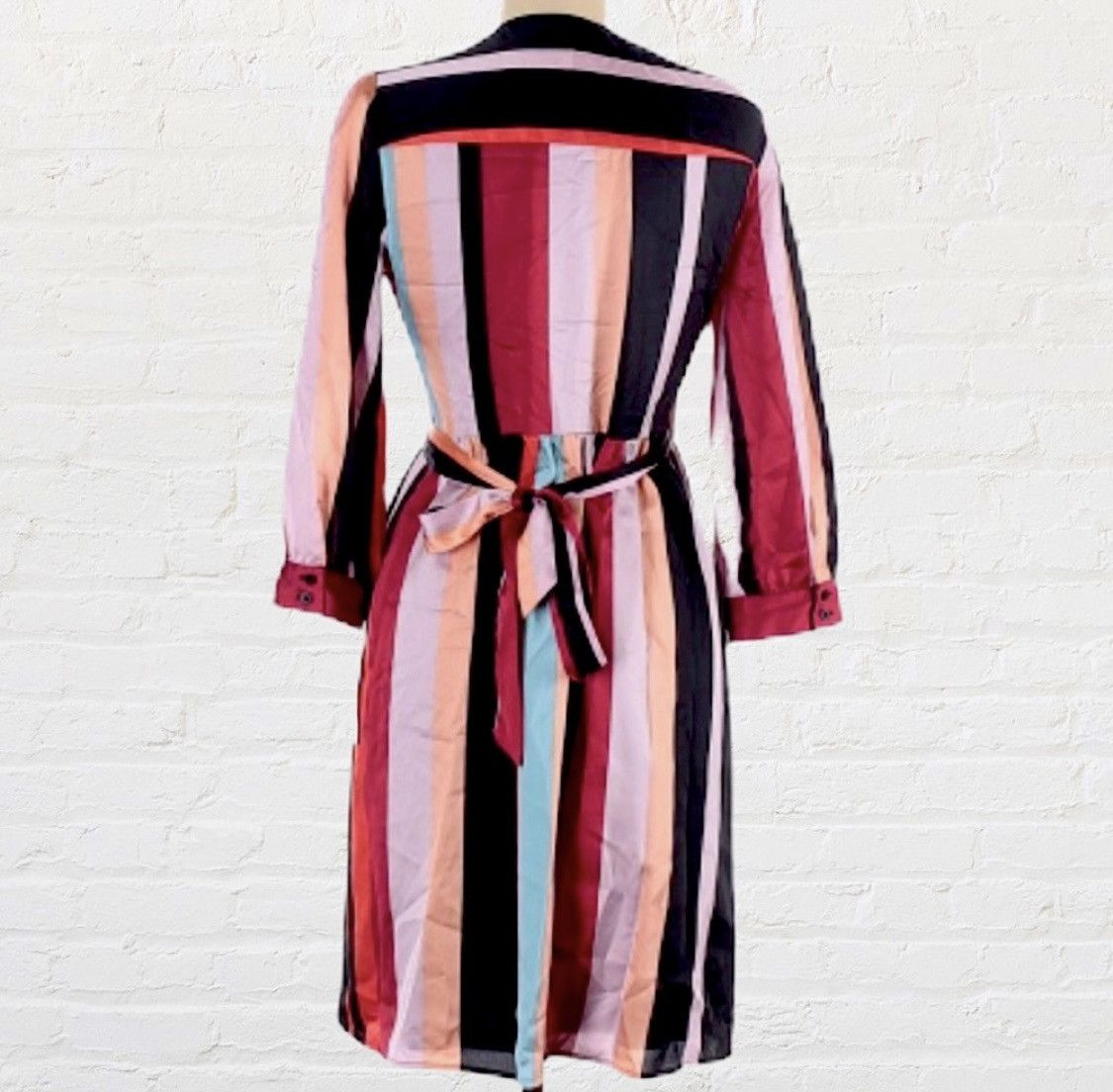 Bar III BAR III 3/4 SLEEVE STRIPED V NECK SHEATH WRAP DRESS Size M / US 6-8 / IT 42-44 - 2 Thumbnail