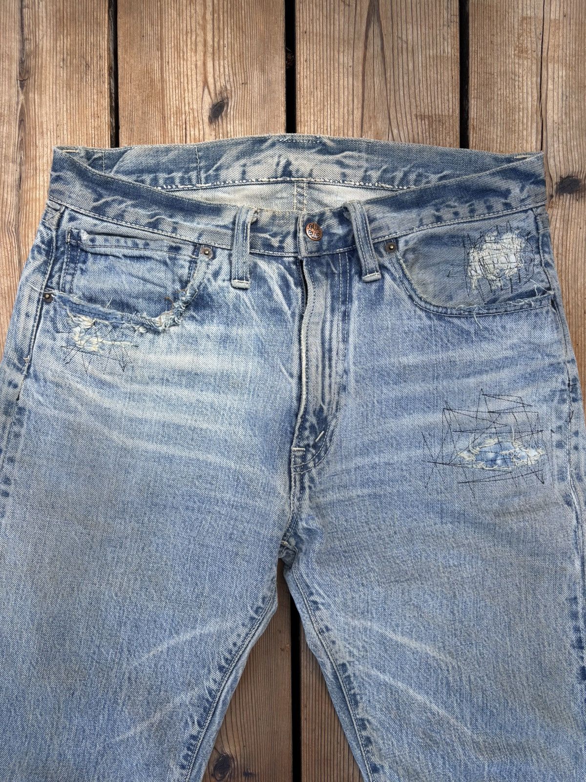 Blue Blue Japan Blue Blue Japan Repaired Selvedge Straight Denim Size US 31 - 2 Thumbnail