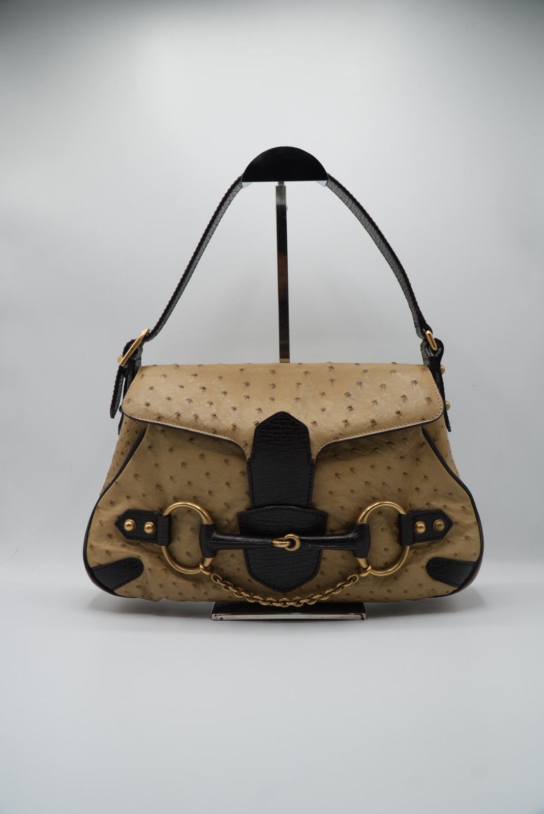 Gucci Gucci Brown Ostrich Horsebit Shoulder Bag Size ONE SIZE - 3 Thumbnail
