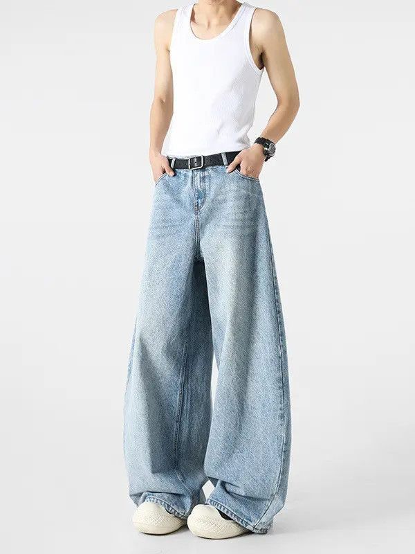 Retro loose casual wide leg slightly flared jeans