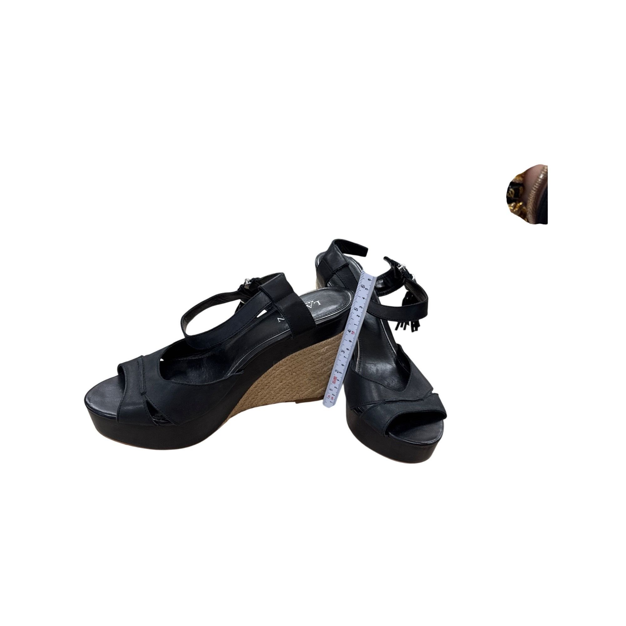 Lauren Ralph Lauren Lauren Ralph Lauren leather Black 5" Wedge Sandal Heels Size Size US 11 / IT 41 - 3 Thumbnail