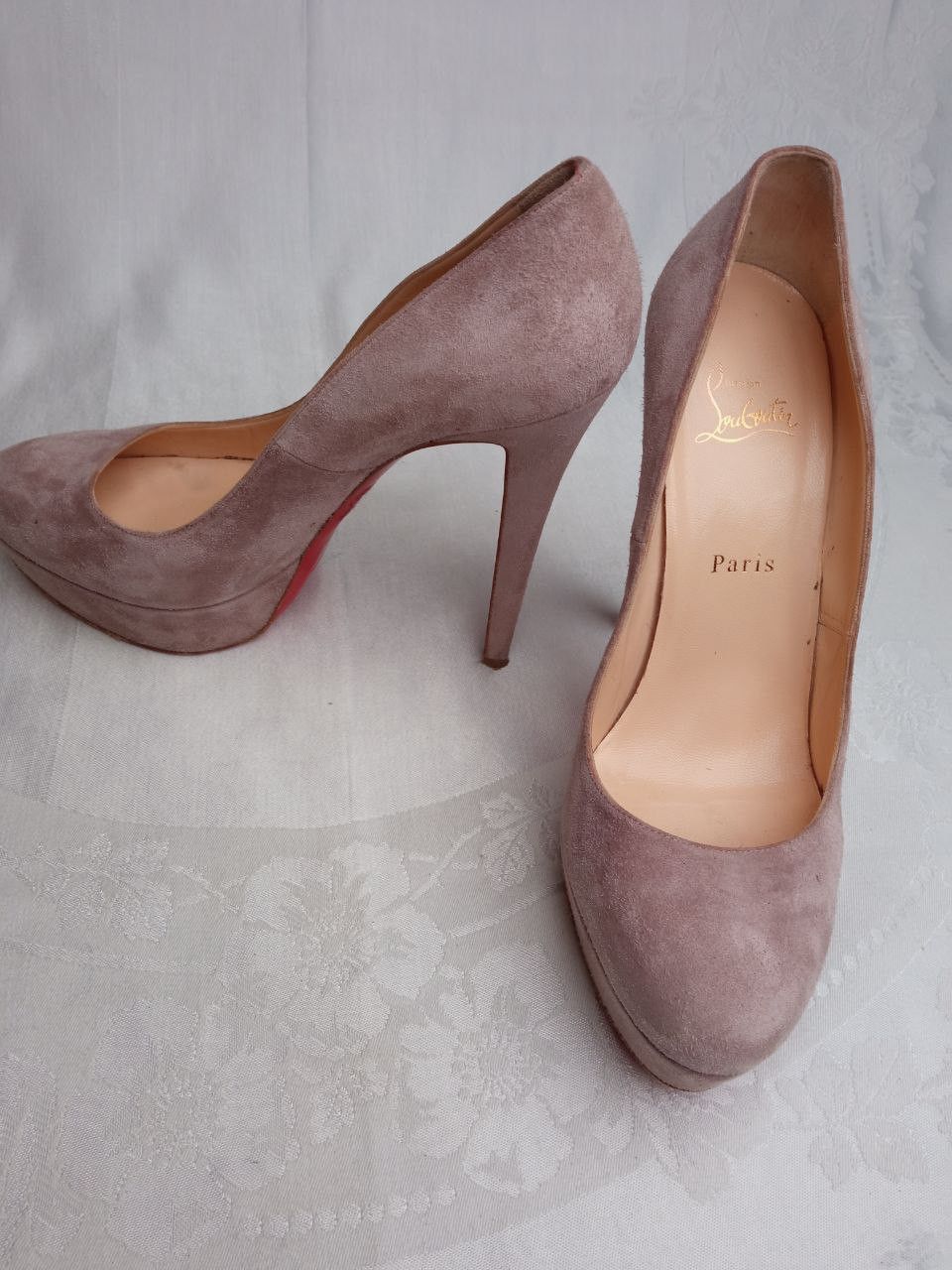 Christian Louboutin Bianca blush suede 140 heel platform pumps Size US 10 / IT 40 - 1 Thumbnail