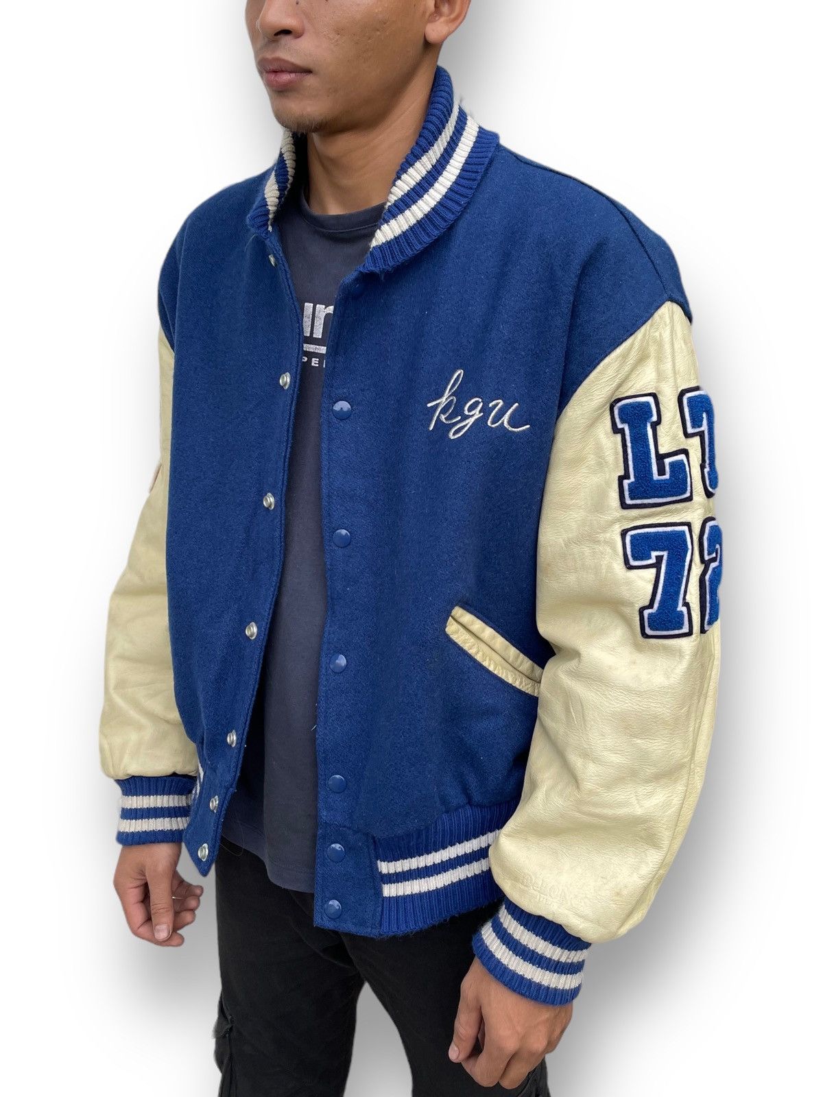 Delong 🔥Vintage 90's Delong USA Hurricanes Leather Sleeve Varsity Size US L / EU 52-54 / 3 - 3 Thumbnail