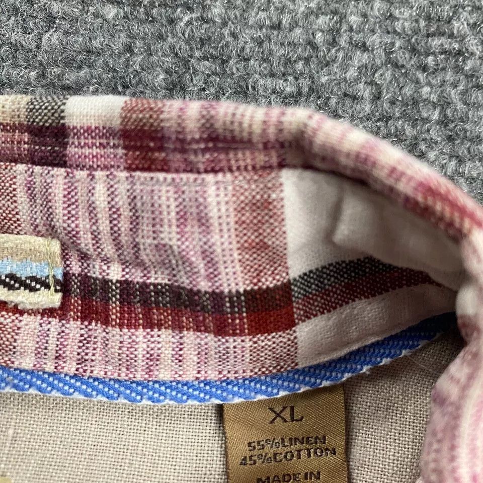 Tasso Elba Tasso Elba Island Shirt Men's Plaid XL Linen Cotton Size US XL / EU 56 / 4 - 3 Thumbnail