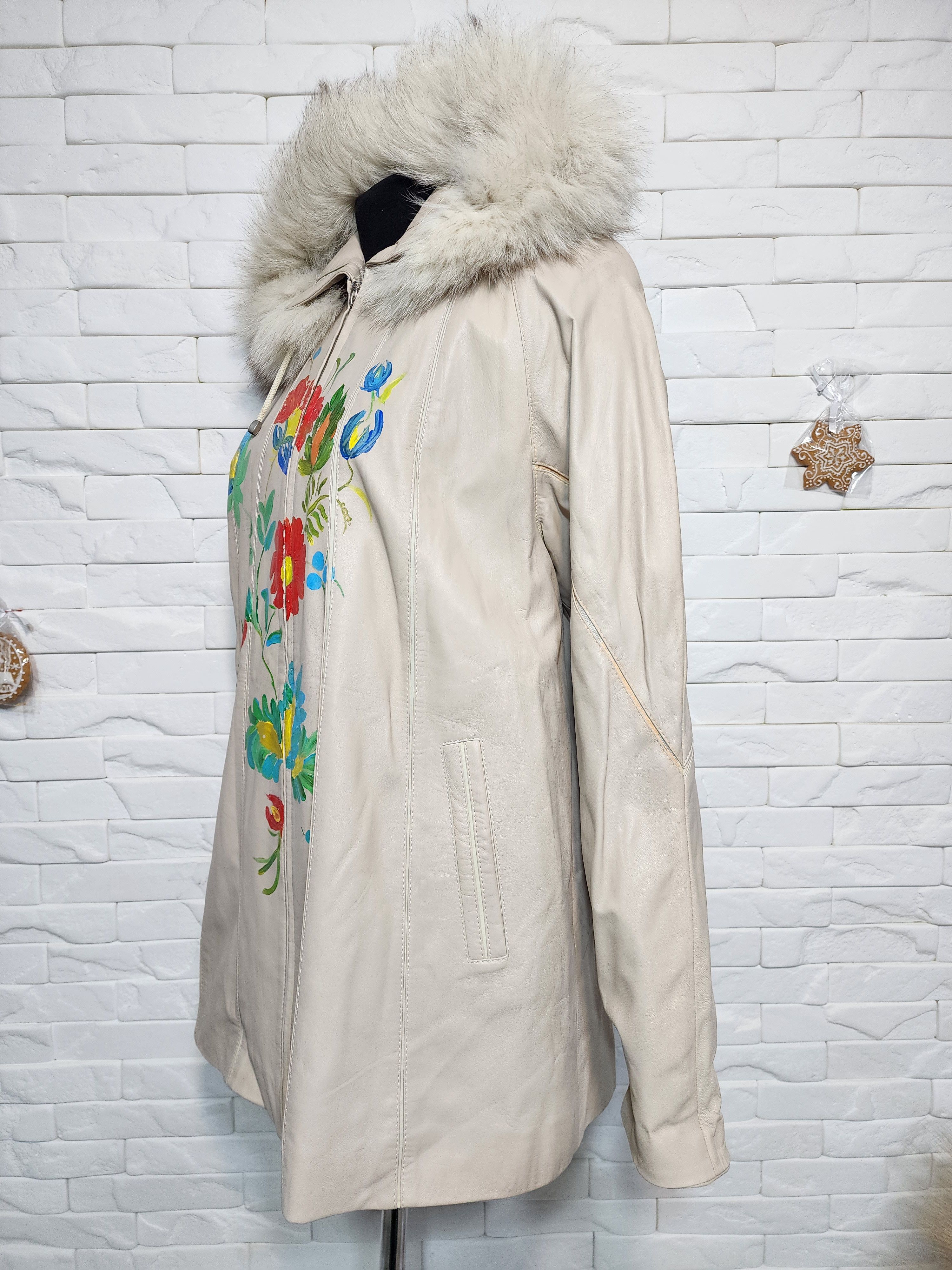 Genuine Leather Beige Leather Jacket: Women's Metal Zipper Front, Pockets Size L / US 10 / IT 46 - 2 Thumbnail