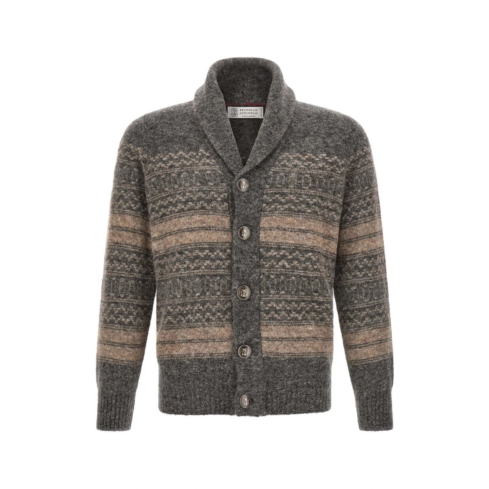Brunello Cucinelli Gray Nordic Jacquard Cardigan New & Authe, Men's (Size Xl)