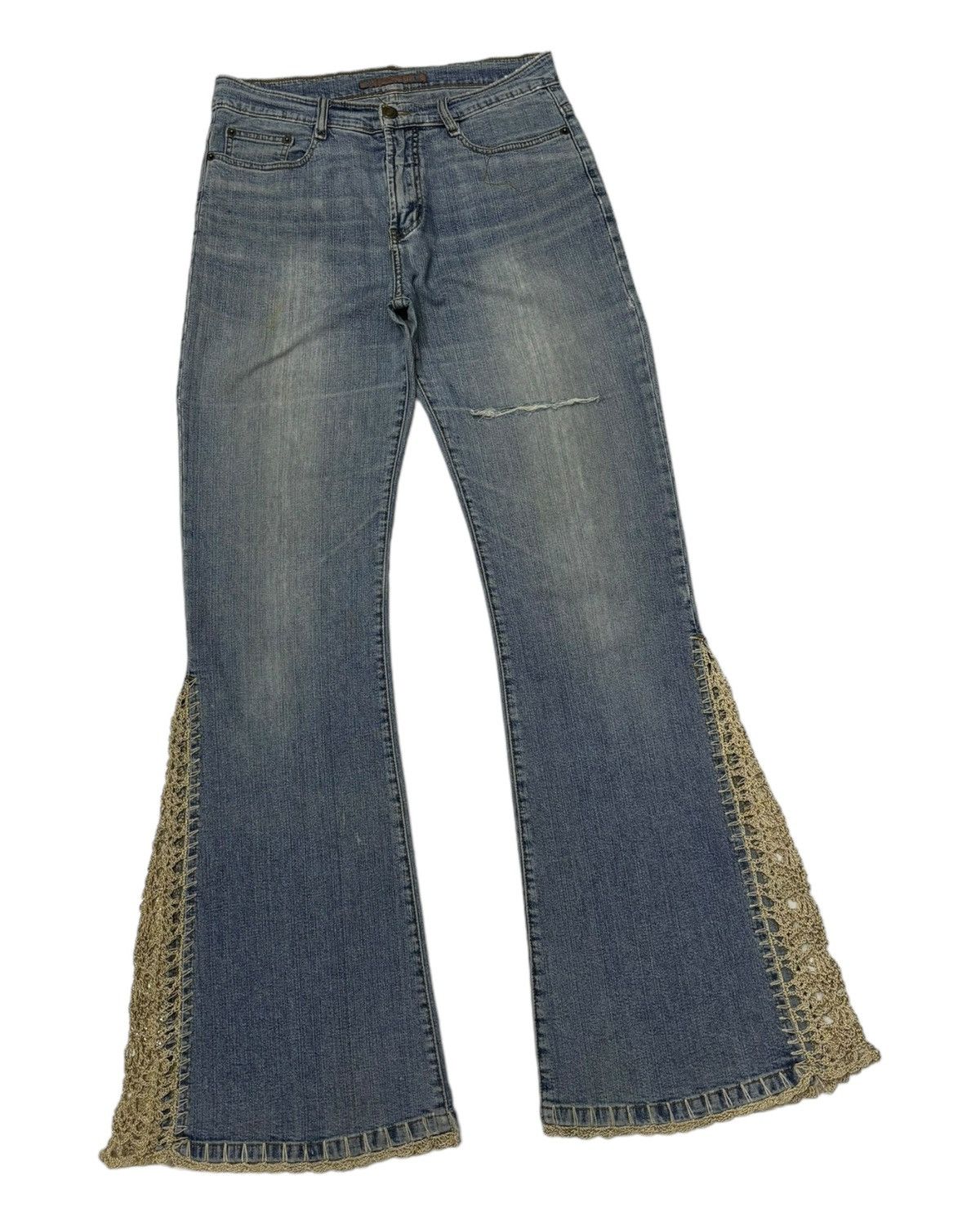 Designer Vintage Flared Jeans Toco Toco Crochet Bootcut Jeans Size US 27 - 3 Thumbnail