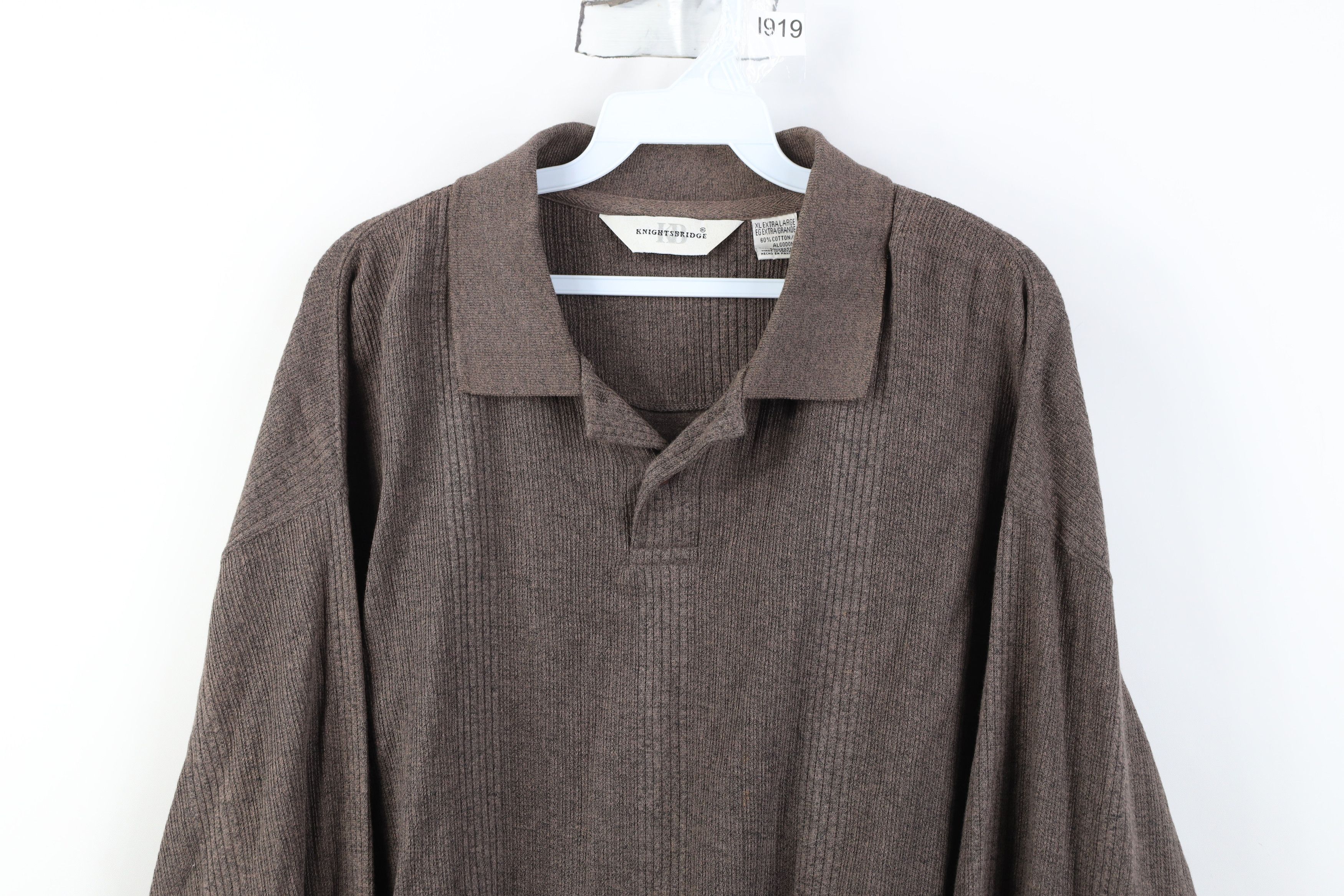Vintage Vintage 90s Streetwear Ribbed Knit Long Sleeve Polo Brown Size US XL / EU 56 / 4 - 2 Thumbnail