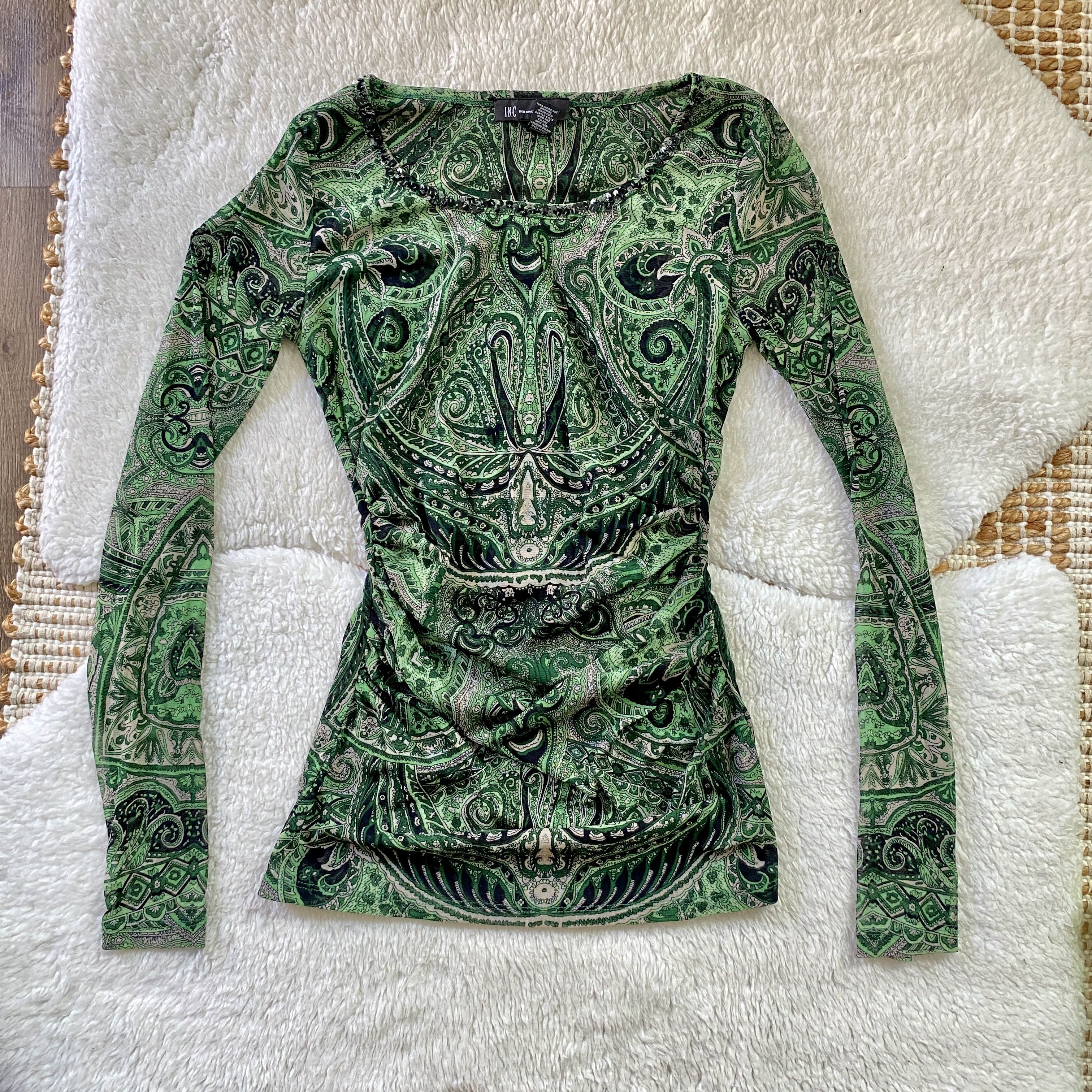 I.N.C INC International Concepts Sheer Green Paisley Beaded Top Size M / US 6-8 / IT 42-44 - 15 Thumbnail