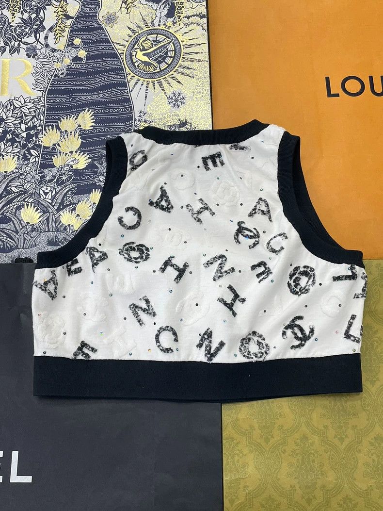 Chanel chanel Black and white letter embossed logo vest Size S / US 4 / IT 40 - 3 Thumbnail