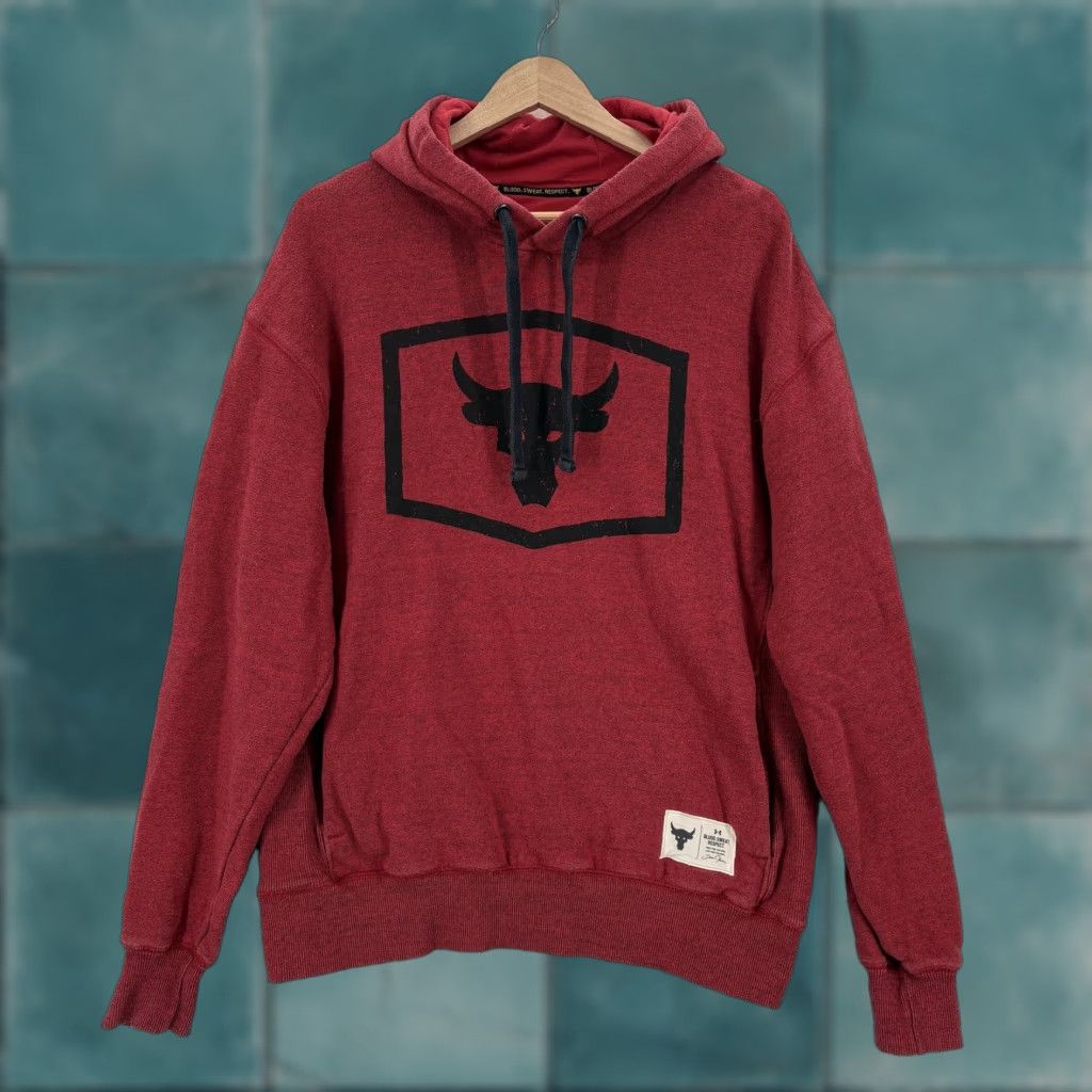 Under Armour Under Armour Project Rock Hoodie Mens Large Red Fleece Pullover Gym Bull Logo Crew Neck Long Sleeve Size US L / EU 52-54 / 3 - 1 Thumbnail