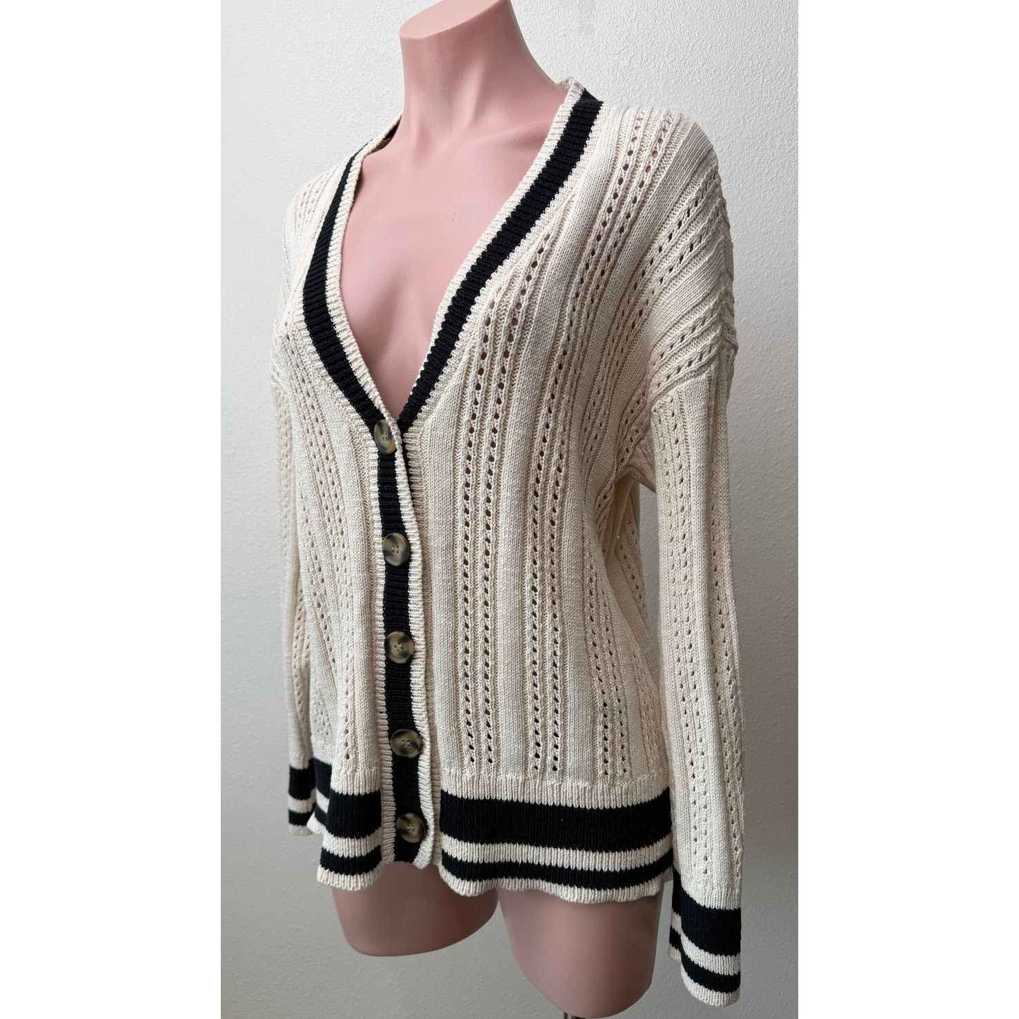 Sanctuary Sanctuary Sport Stripe Cream Black Cardigan US XS Size XS / US 0-2 / IT 36-38 - 2 Thumbnail