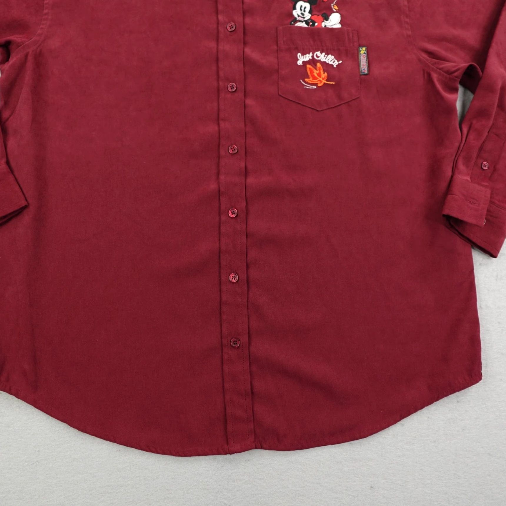 Disney Disney Shirt Womens Large Burgundy Red Mickey Mouse Poly Suede Button Up Top Size L / US 10 / IT 46 - 4 Thumbnail