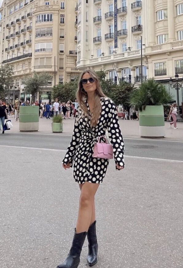Other × Zara Zara Mini Polka Dot Pareo Wrap V-Neck Dress Black/White Size L / US 10 / IT 46 - 4 Thumbnail