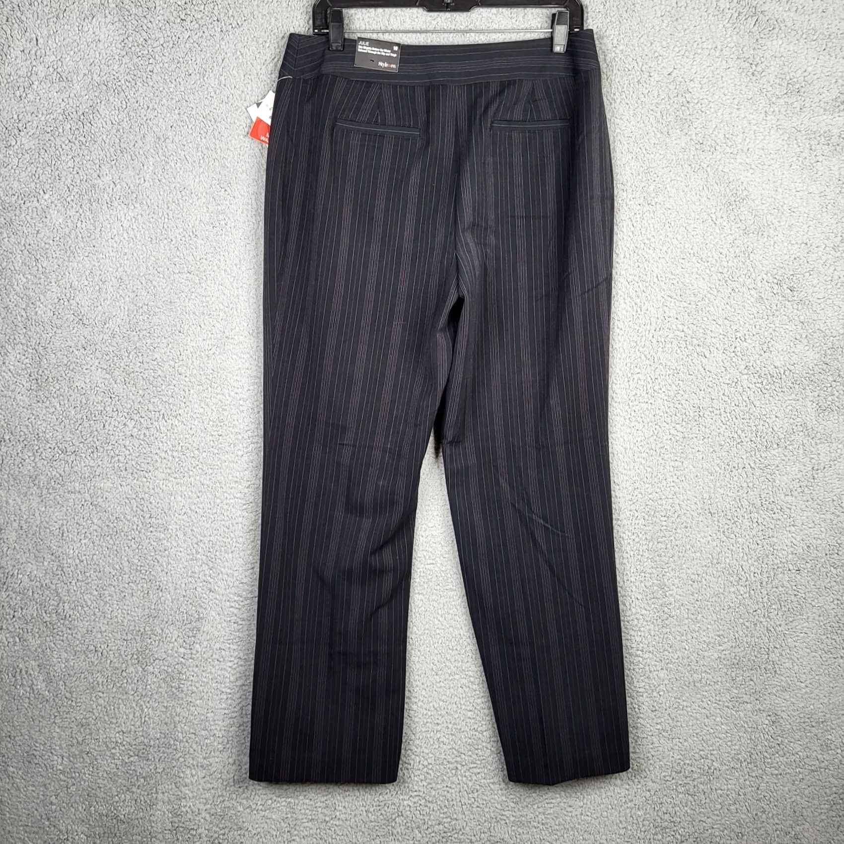 Vintage STYLE & Co. Dress Pants Striped Black White Stretch Straight Leg Size 10 Womens Pants Size 32" / US 10 / IT 46 - 2 Thumbnail