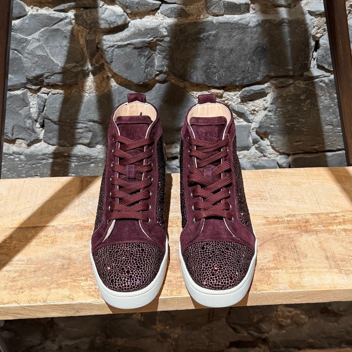 Christian Louboutin Christian Louboutin Burgundy Louis Strass High-top Sneakers Size US 8 / EU 41 - 3 Thumbnail