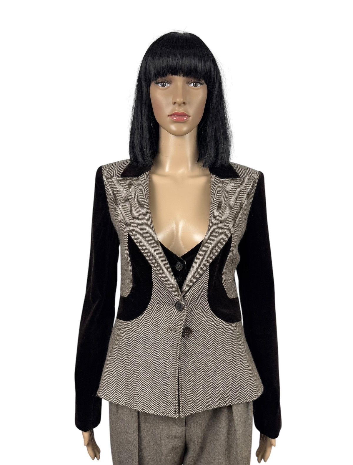 Valentino Valentino Wool Herringbone & Velour Jacket Simulated Vest Size M / US 6-8 / IT 42-44 - 2 Thumbnail