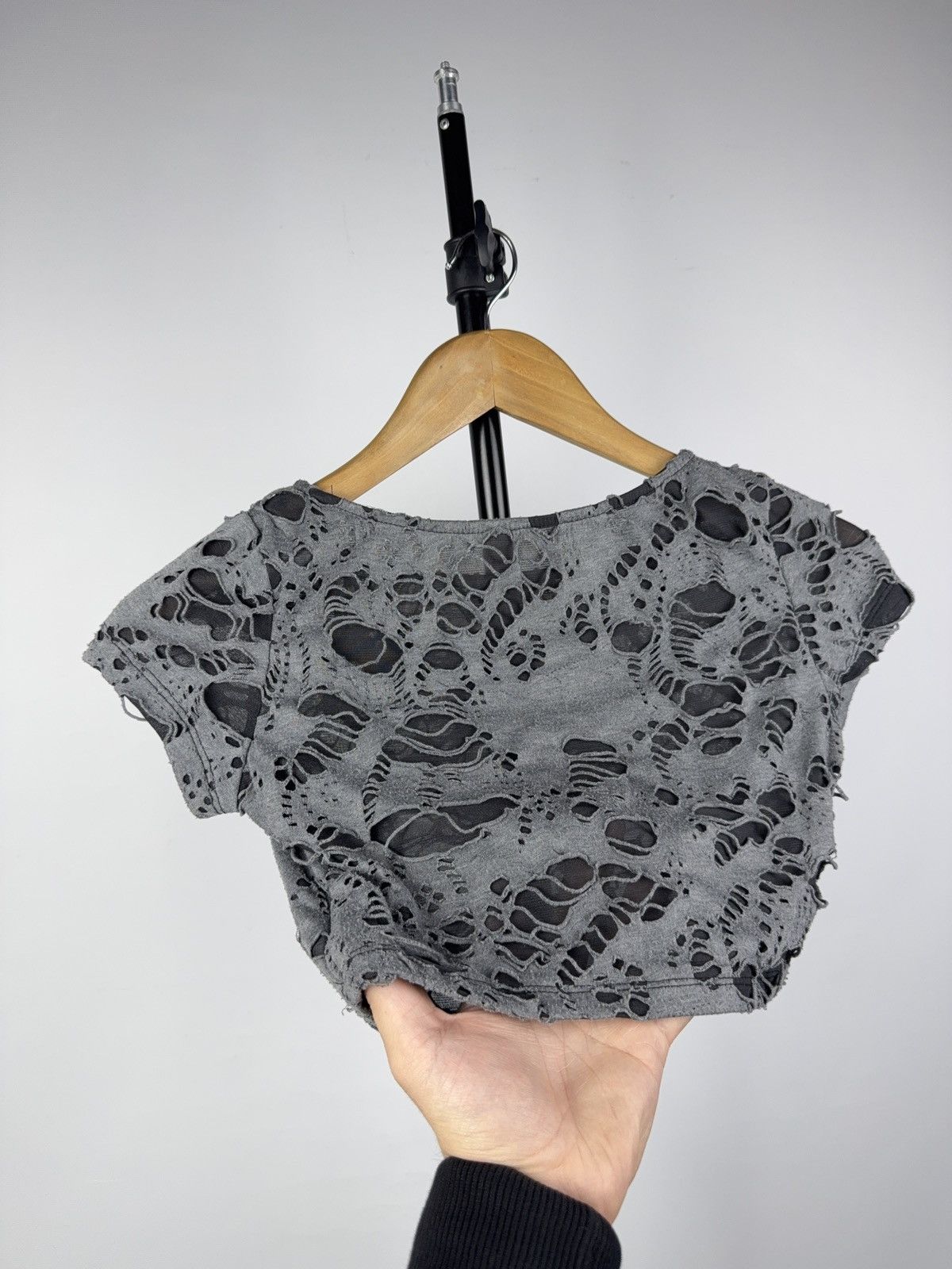 Japanese Brand Distressed Mesh Layered Crop Top Gray Grunge Avant Garde Size XS / US 0-2 / IT 36-38 - 6 Thumbnail