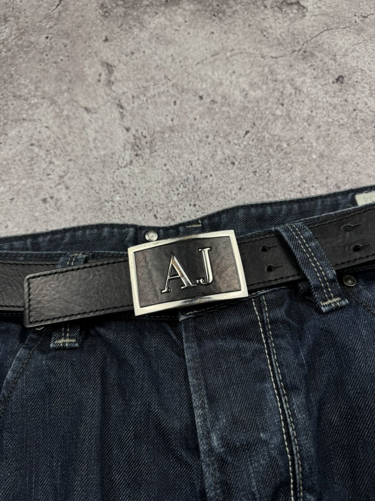 Armani Vintage Armani Jeans Leather Black Belt Rare Buckle Logo Size ONE SIZE - 4 Thumbnail