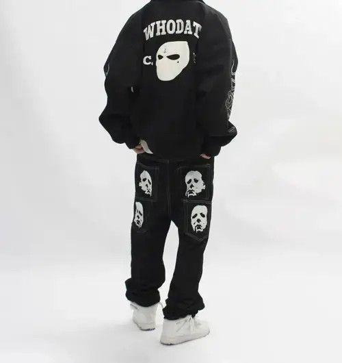 Japanese Brand Black face print washed straight jeans Size US 32 / EU 48 - 7 Thumbnail