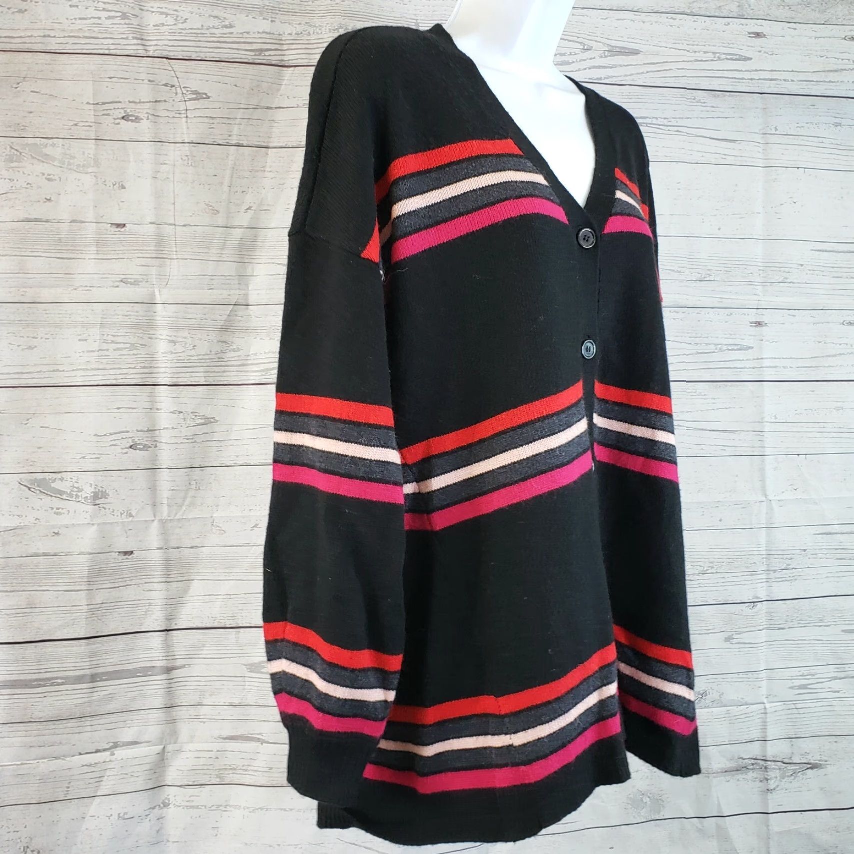 Vintage VINTAGE Democracy Womens Girlfriend Cardigan Sz Medium Black Stripes Cotton Blend Size M / US 6-8 / IT 42-44 - 2 Thumbnail