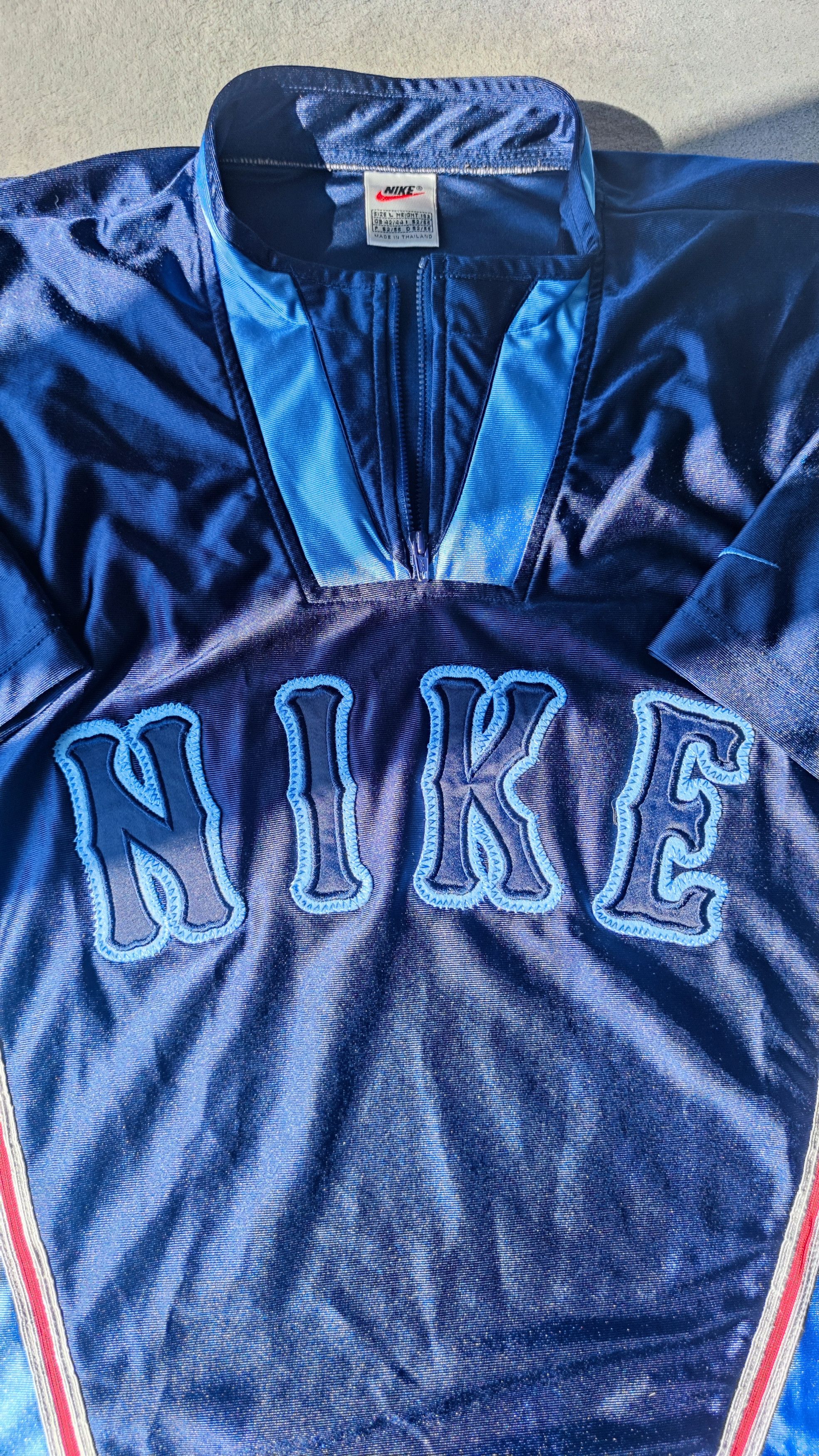 Nike × Vintage Vintage 90s Rare Nike Big Logo Jersey T-Shirt 1/4 Zip Size US L / EU 52-54 / 3 - 5 Thumbnail