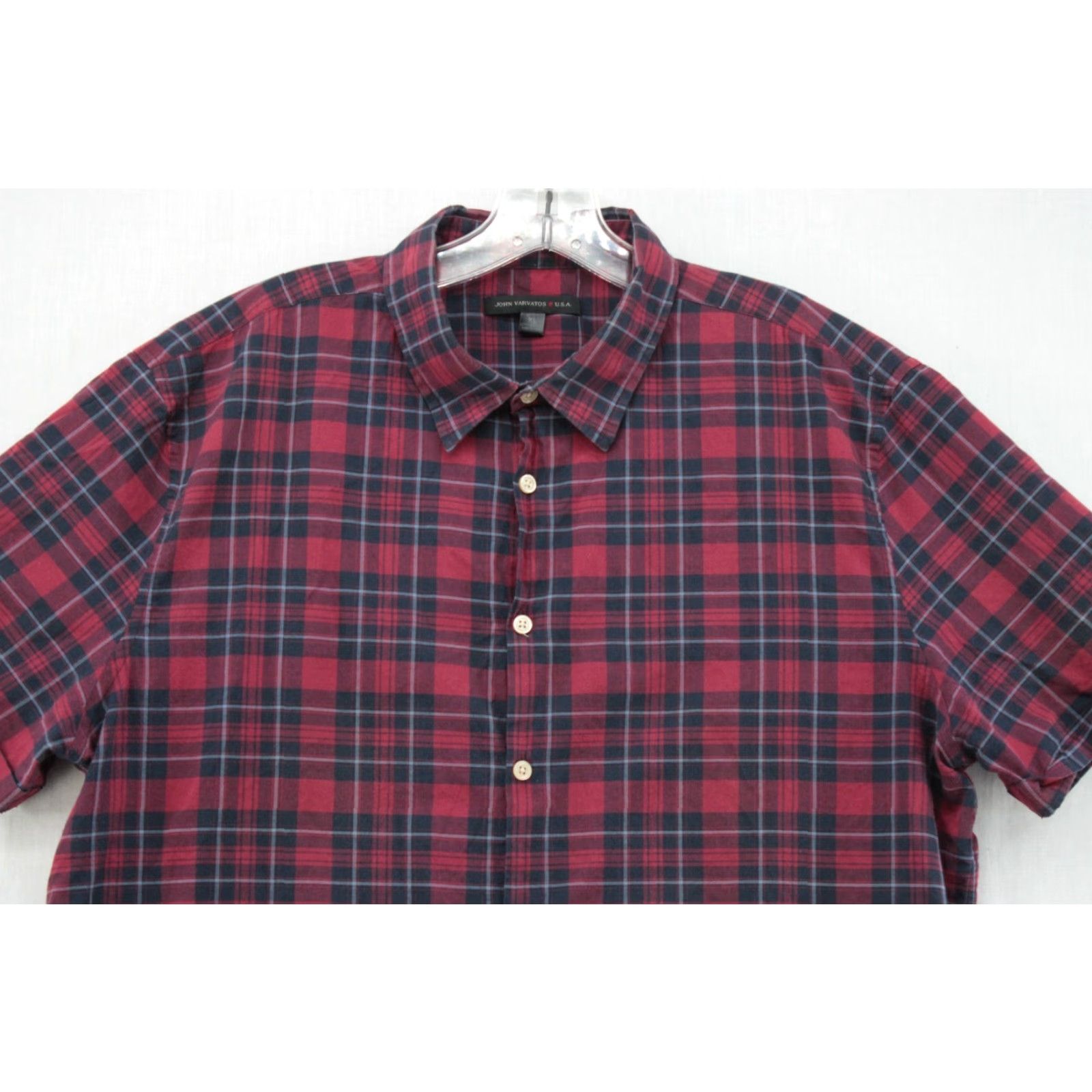 John Varvatos John Varvatos Shirt Men's XL Red Plaid Business Casual Cuff Short Sleeves Preppy Size US XL / EU 56 / 4 - 2 Thumbnail