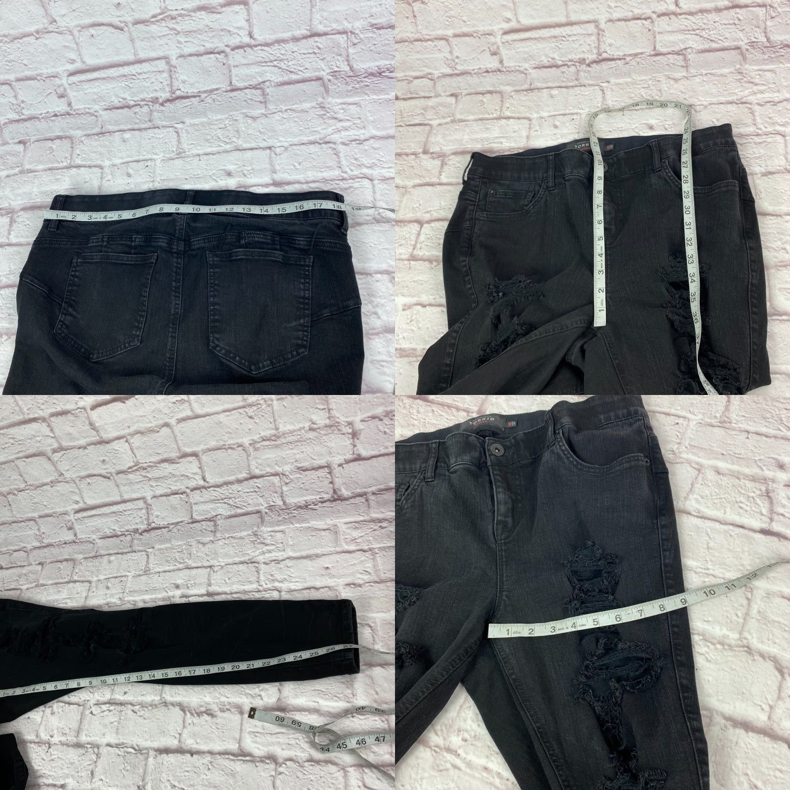 Torrid Torrid Bombshell Skinny Jeans Black Distressed Ripped Mid-Rise Womens Size 18R 27 In Inseam 36 Waist Dark Denim Size 40" / US 18 - 8 Thumbnail