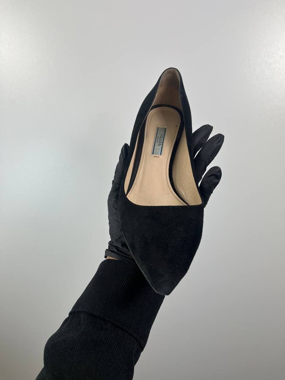 Prada Prada Black Suede Pointed Toe Ballet Flats Womens Size 39 Size US 9 / IT 39 - 3 Thumbnail