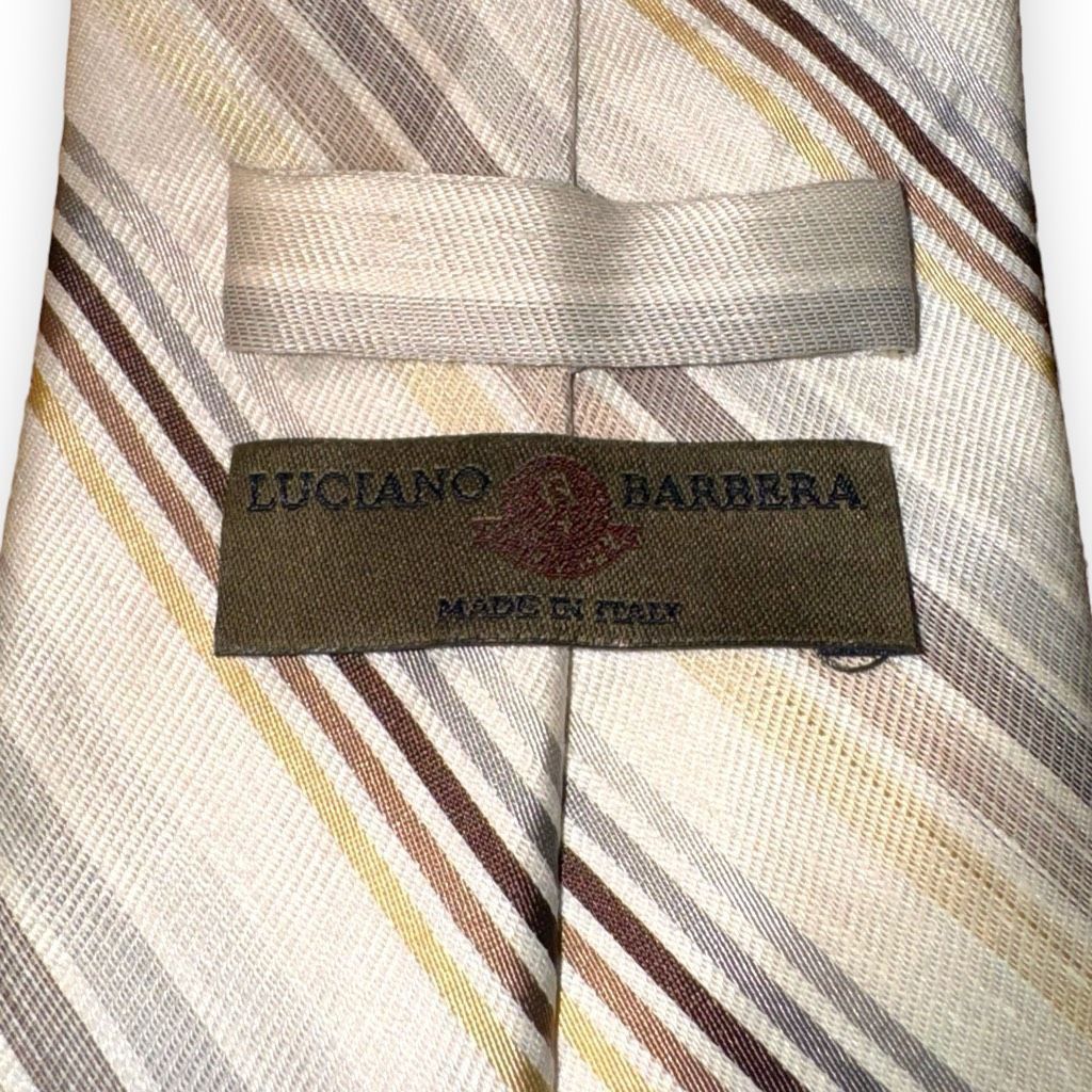 Luciano Barbera Luciano Barbera Tan Striped Handmade Silk & Linen Tie Size ONE SIZE - 3 Thumbnail